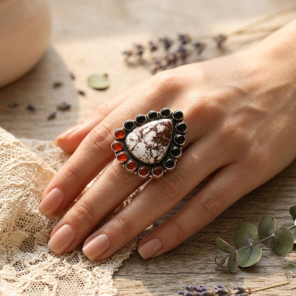 Desert Crown White Buffalo Stone Statement Ring – 925 Sterling Silver