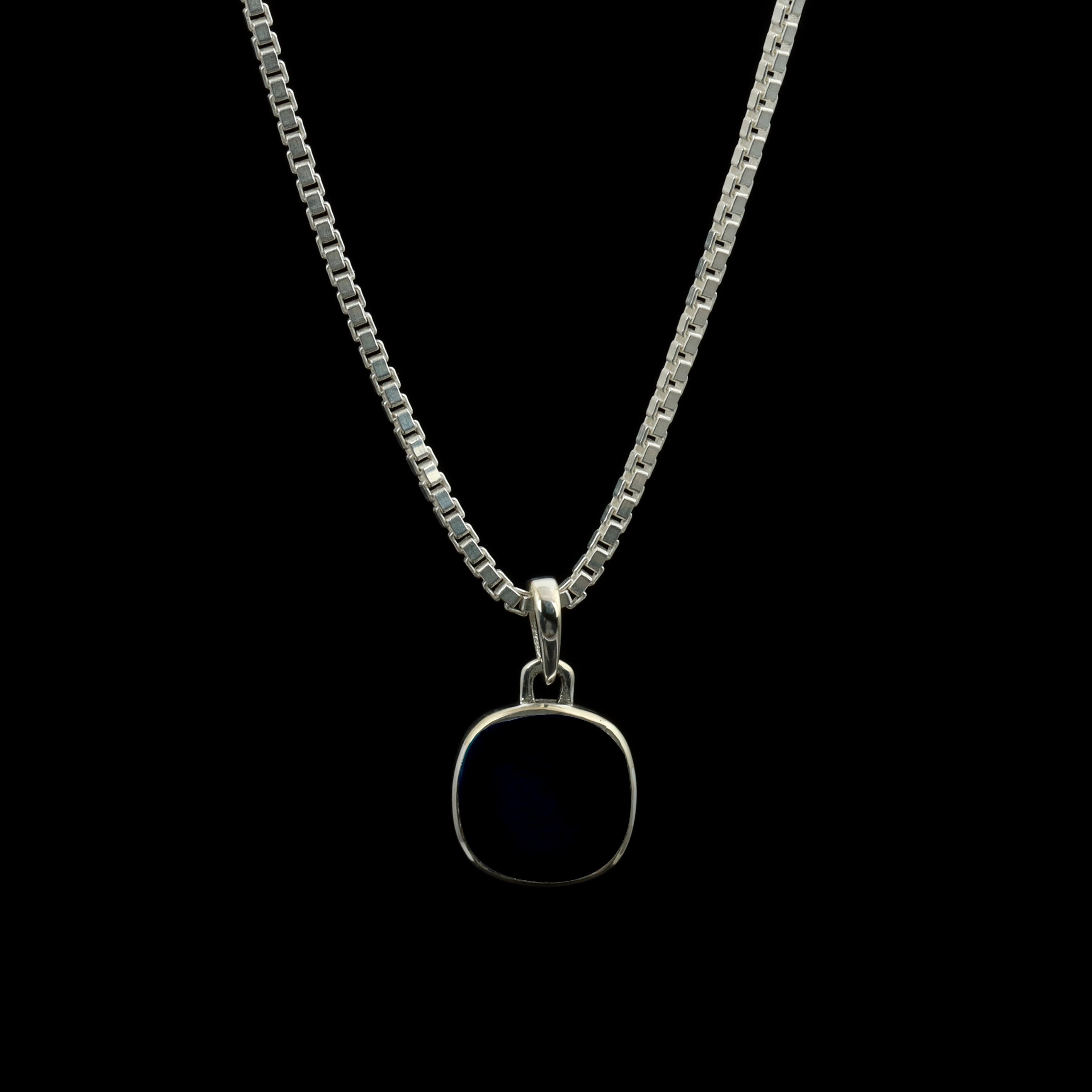 Black Onyx Cushion Pendant – 925 Sterling Silver