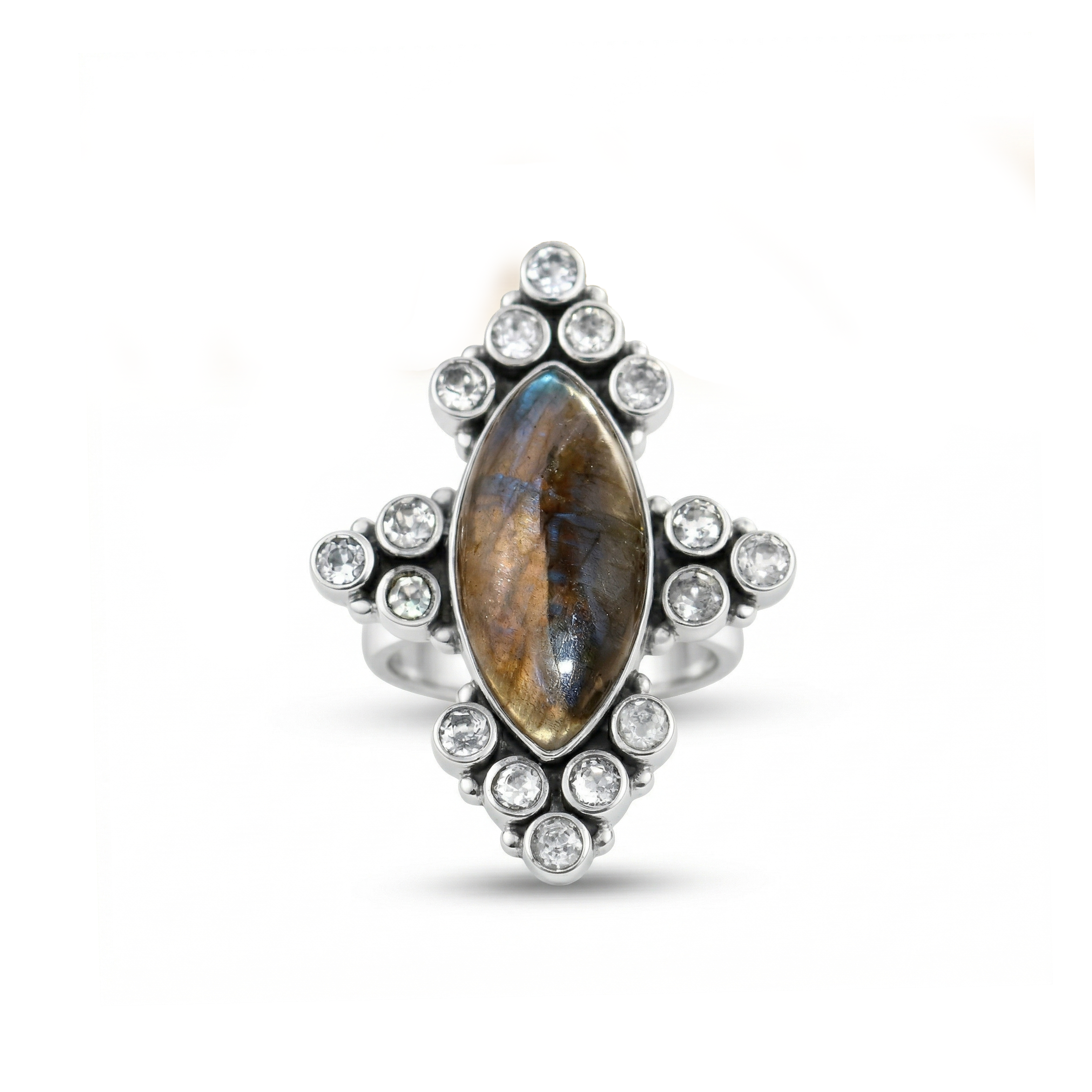 Celestial Halo Labradorite Statement Ring – 925 Sterling Silver