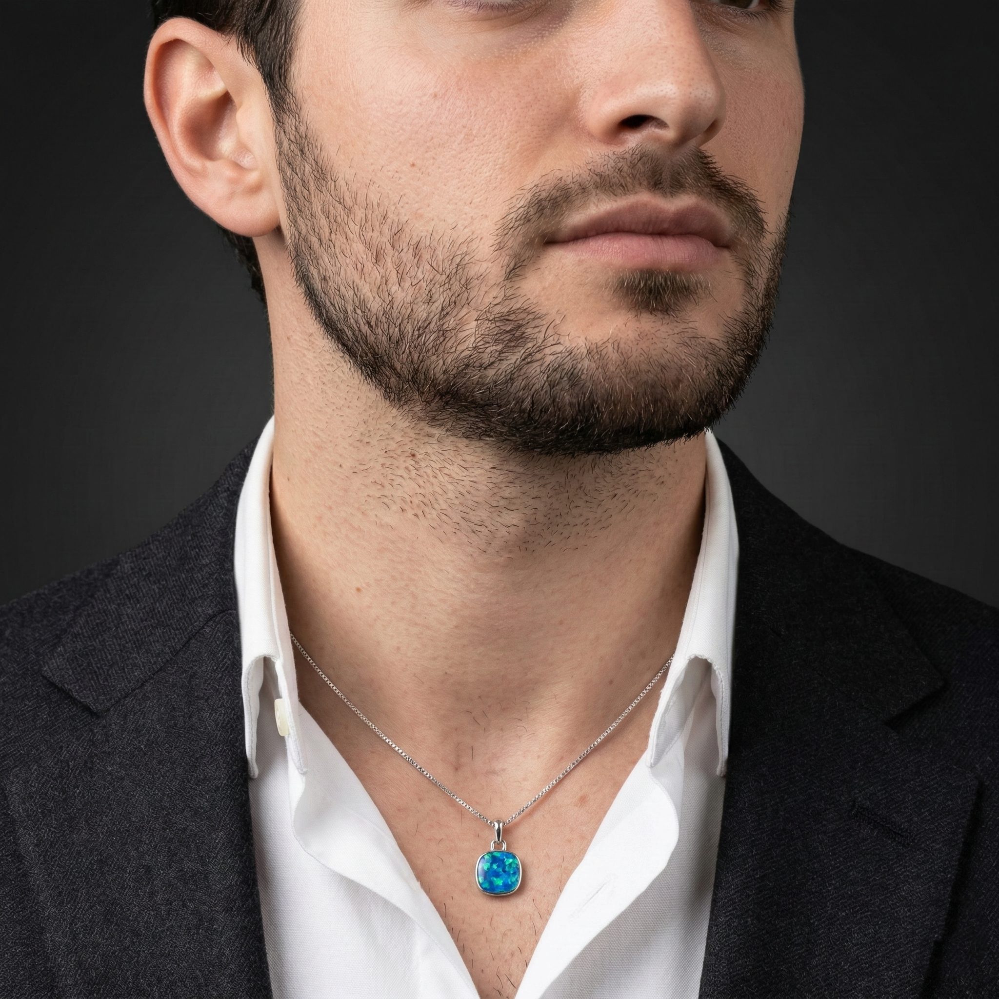 Blue Opal Cushion Pendant – 925 Sterling Silver