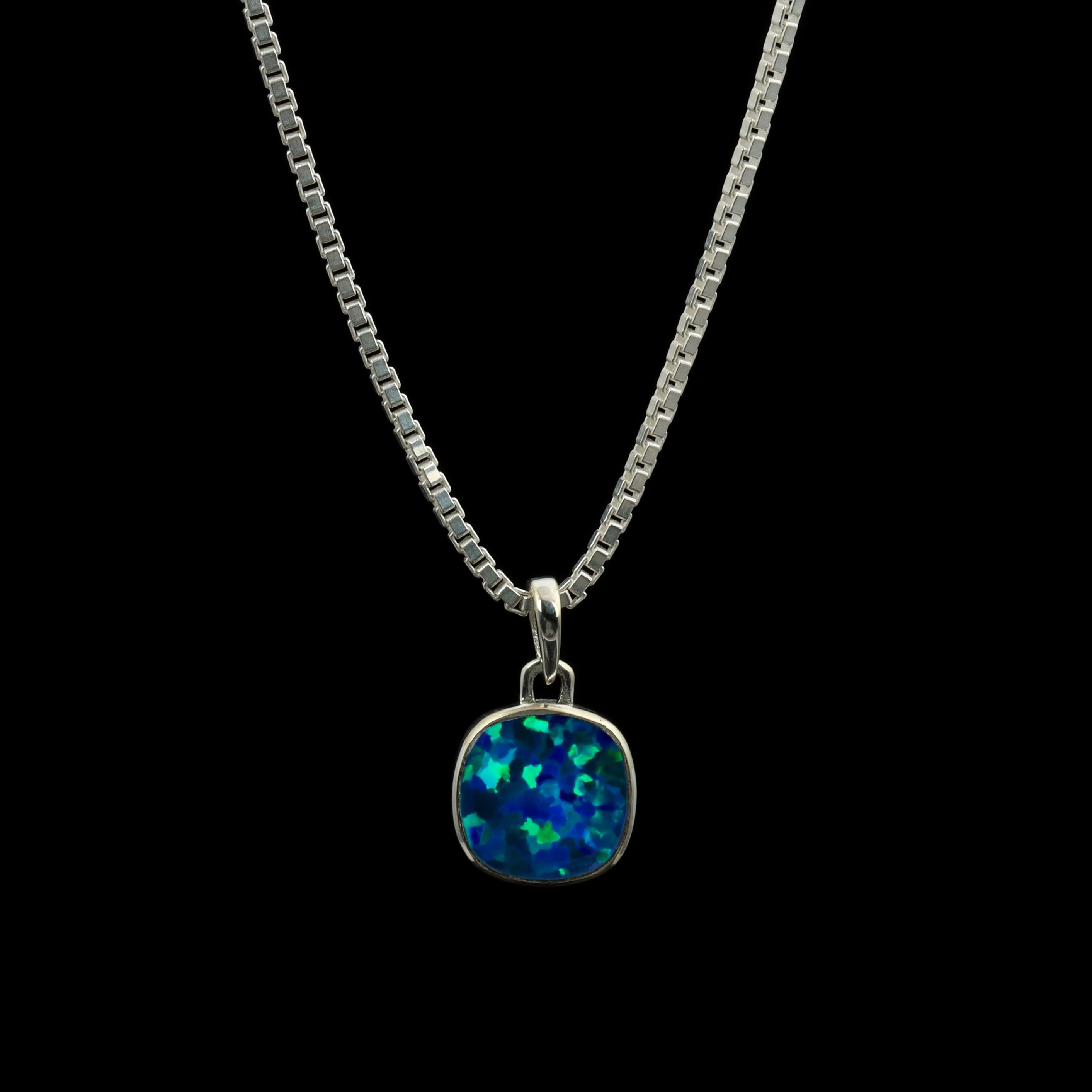 Blue Opal Cushion Pendant – 925 Sterling Silver