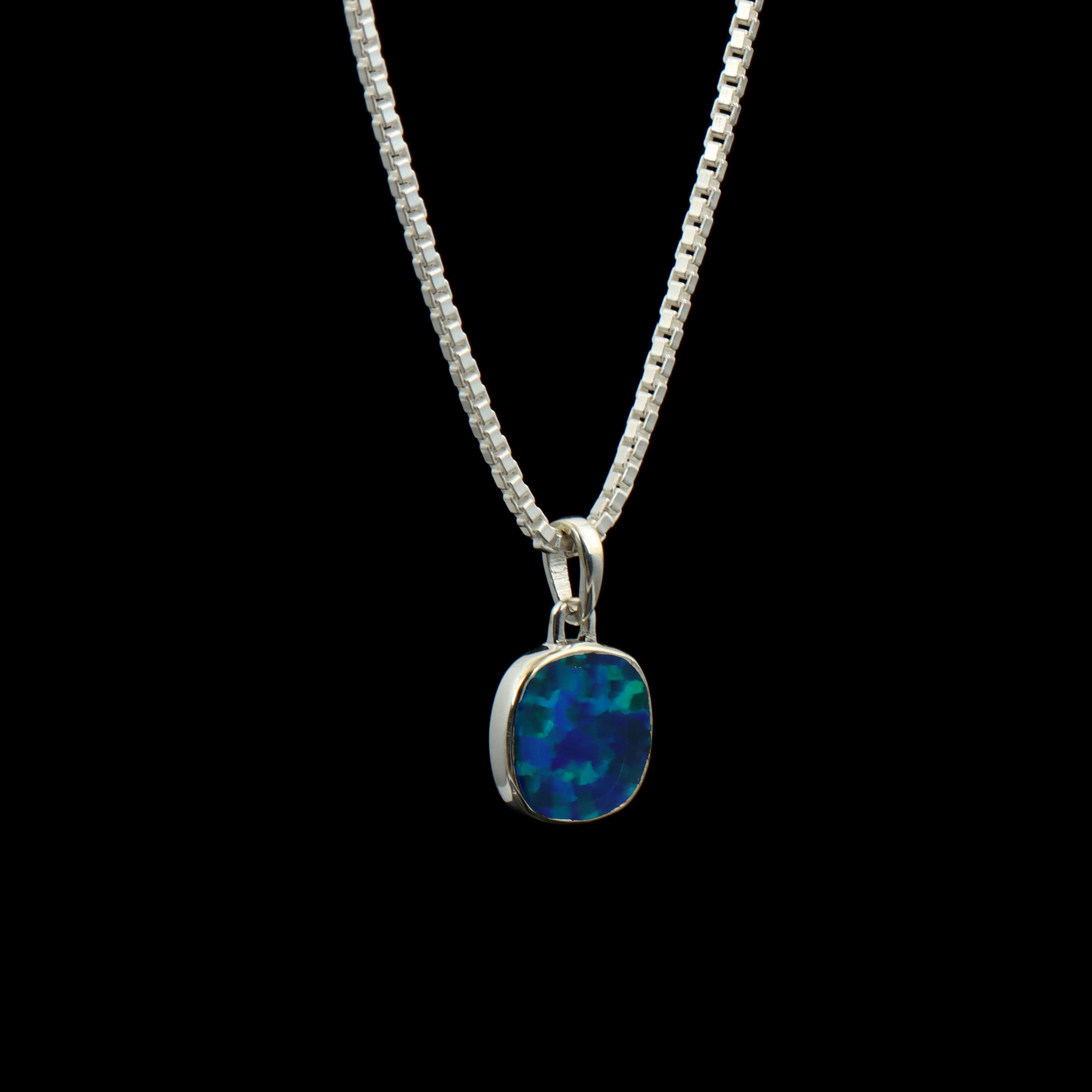 Blue Opal Cushion Pendant – 925 Sterling Silver