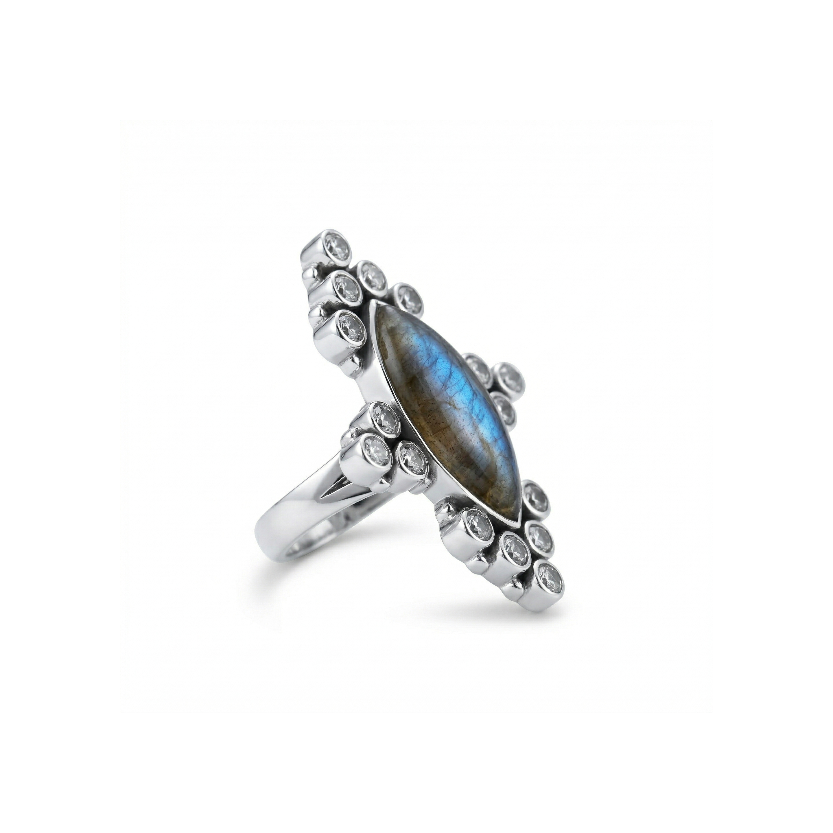 Celestial Halo Labradorite Statement Ring – 925 Sterling Silver