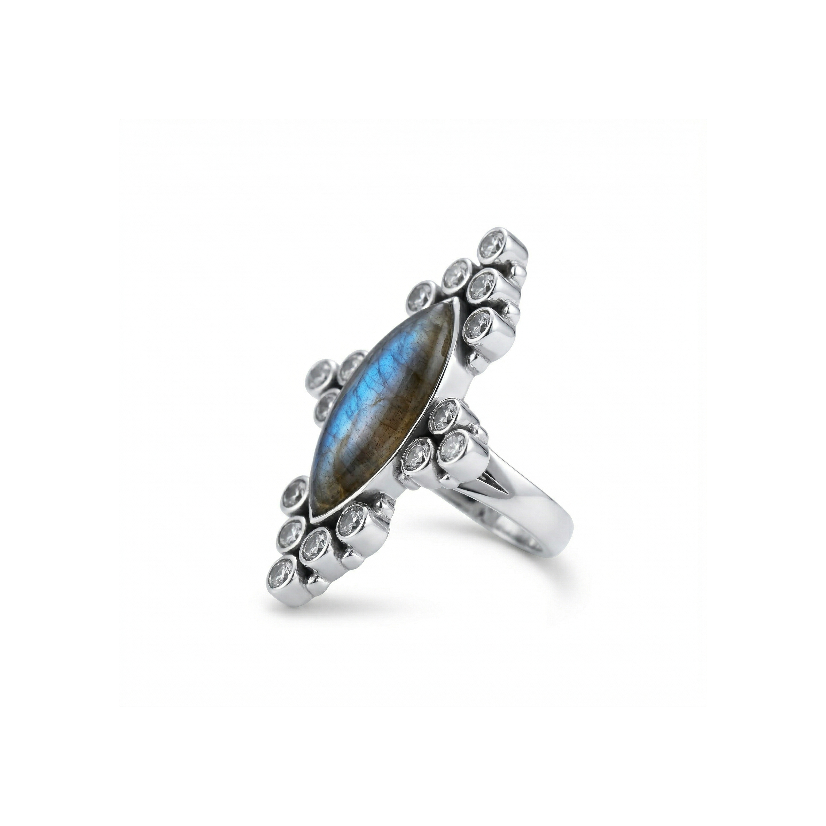 Celestial Halo Labradorite Statement Ring – 925 Sterling Silver