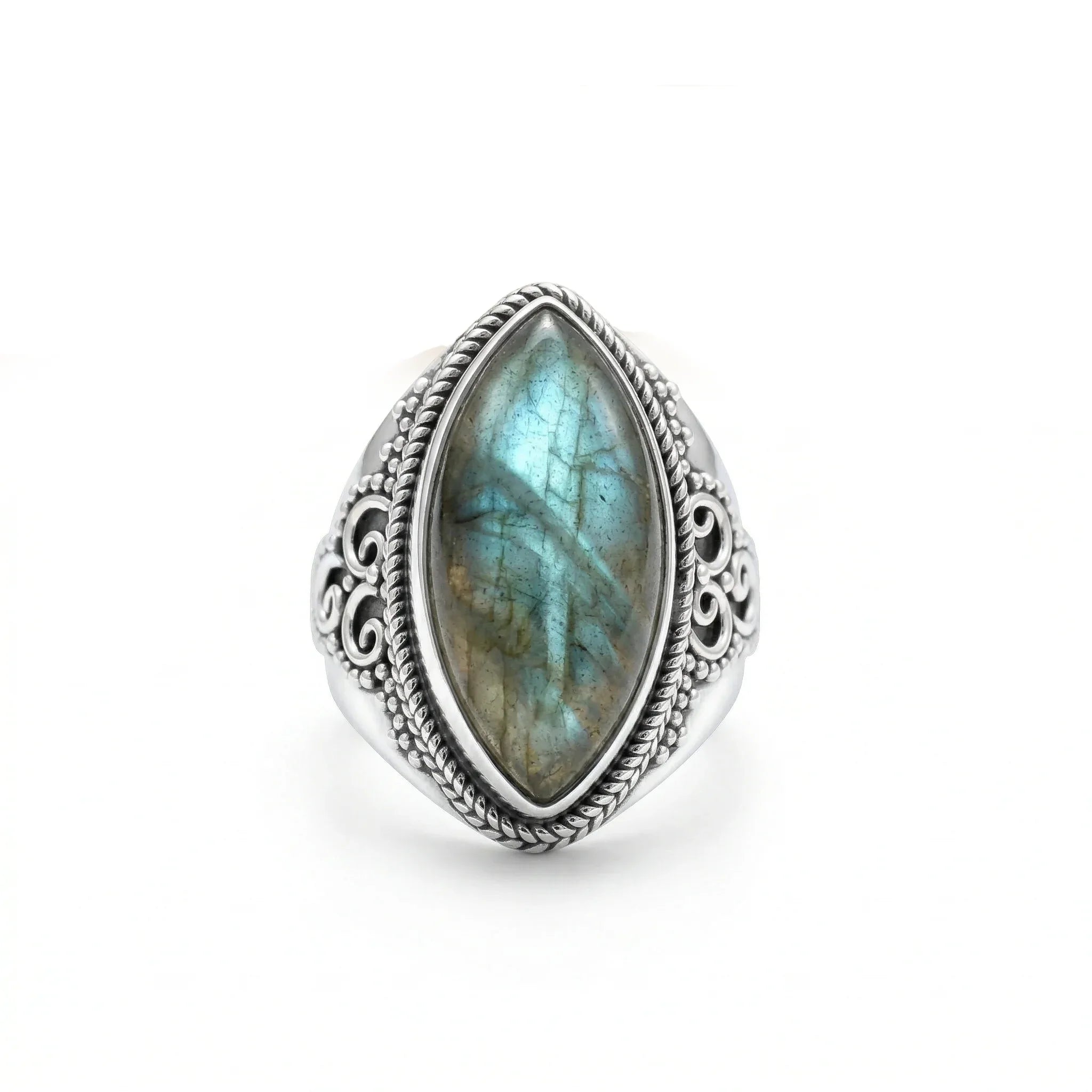 Royal Crest Labradorite Statement Ring – 925 Sterling Silver