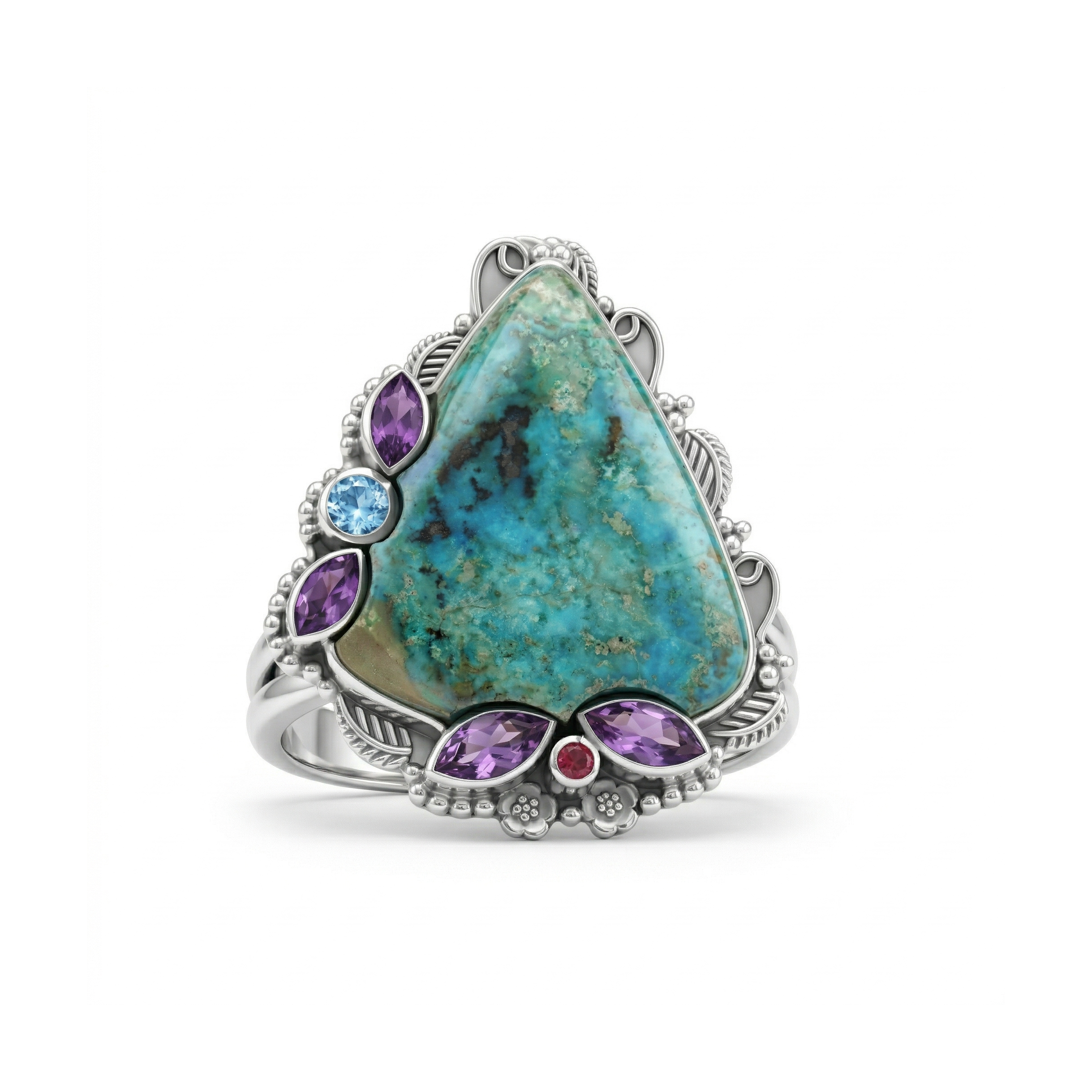 Royal Aura Turquoise Multi-Stone Statement Ring – 925 Sterling Silver
