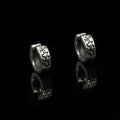 Men’s Mosaic Pattern Huggie Hoop Earrings – Oxidized 925 Sterling Silver