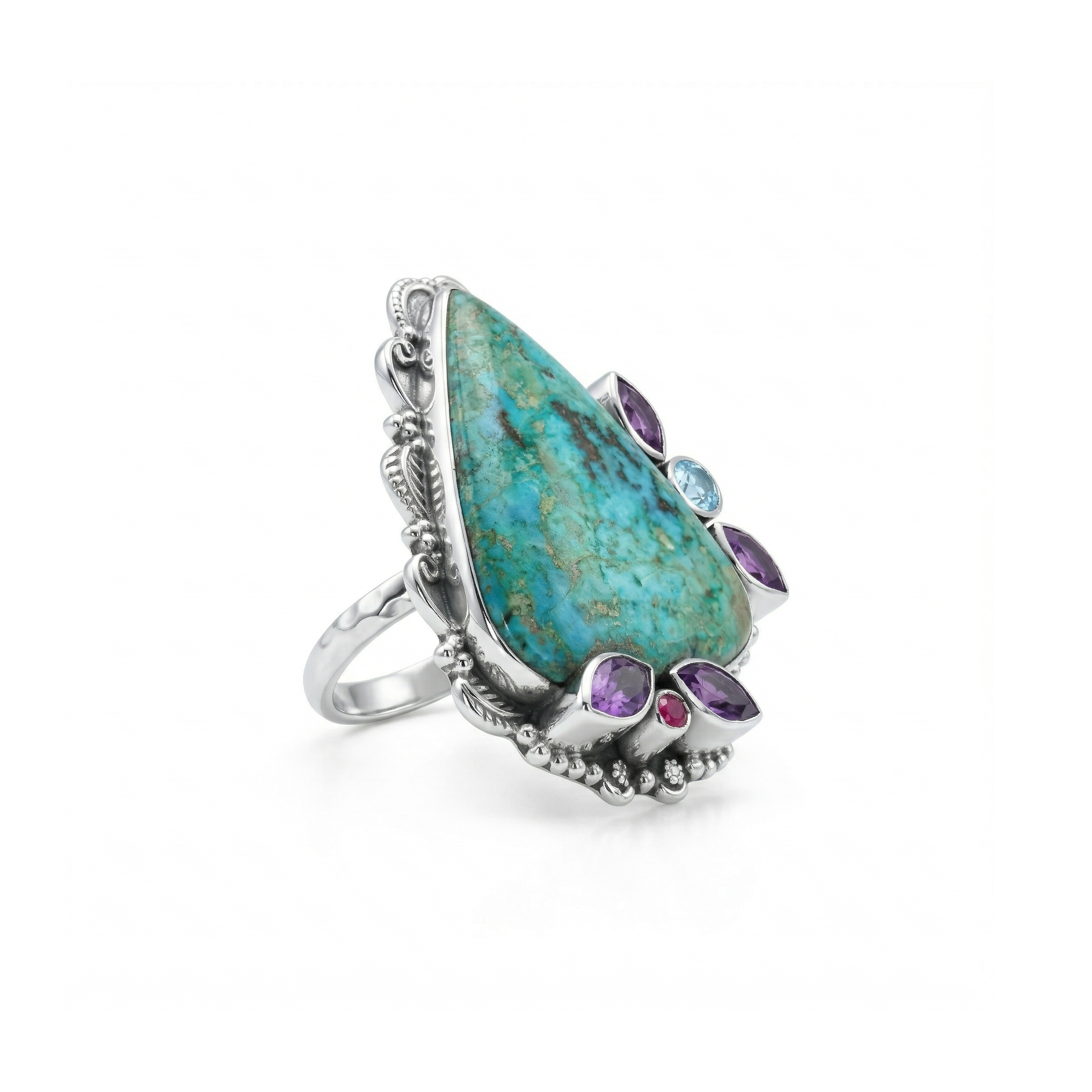 Royal Aura Turquoise Multi-Stone Statement Ring – 925 Sterling Silver