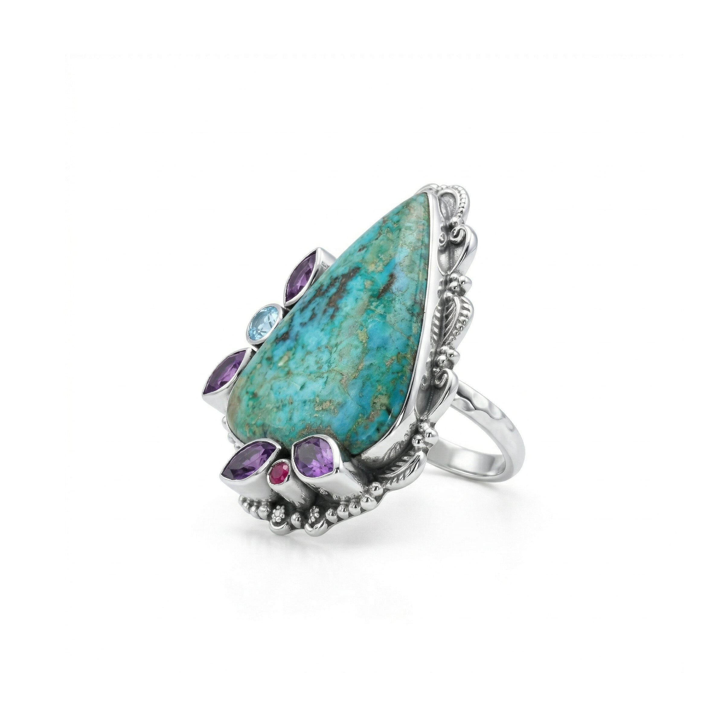 Royal Aura Turquoise Multi-Stone Statement Ring – 925 Sterling Silver