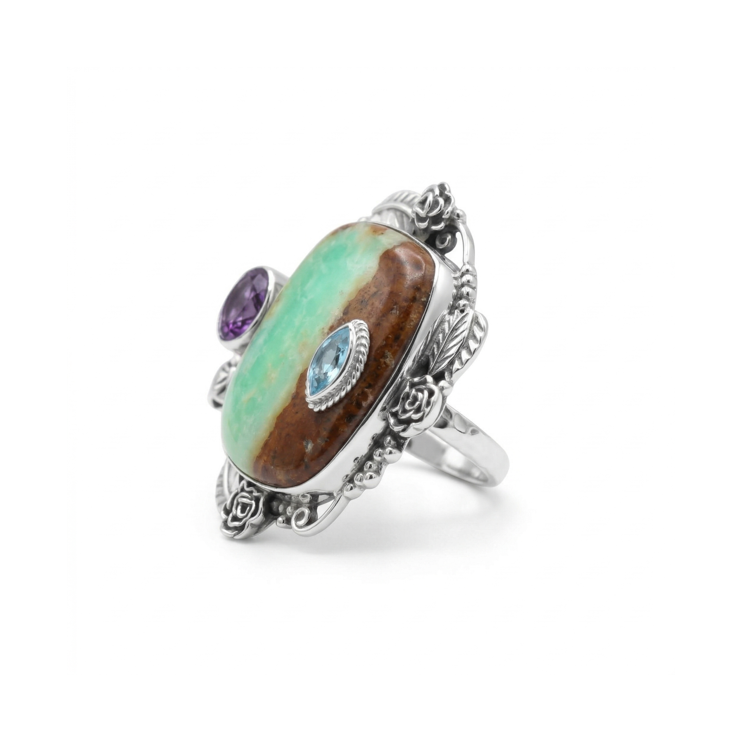 Garden Muse Chrysoprase Multi-Stone Statement Ring – 925 Sterling Silver