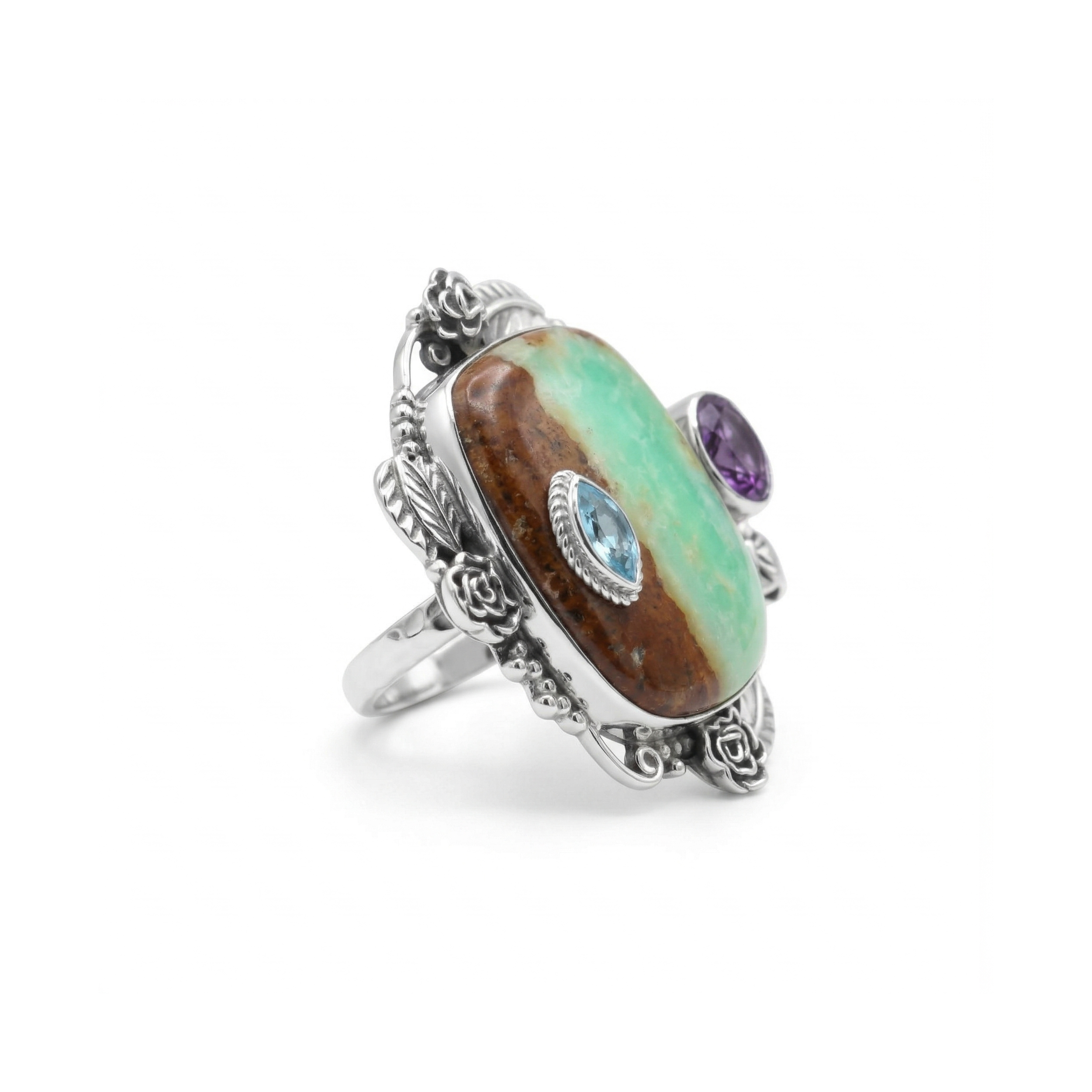 Garden Muse Chrysoprase Multi-Stone Statement Ring – 925 Sterling Silver