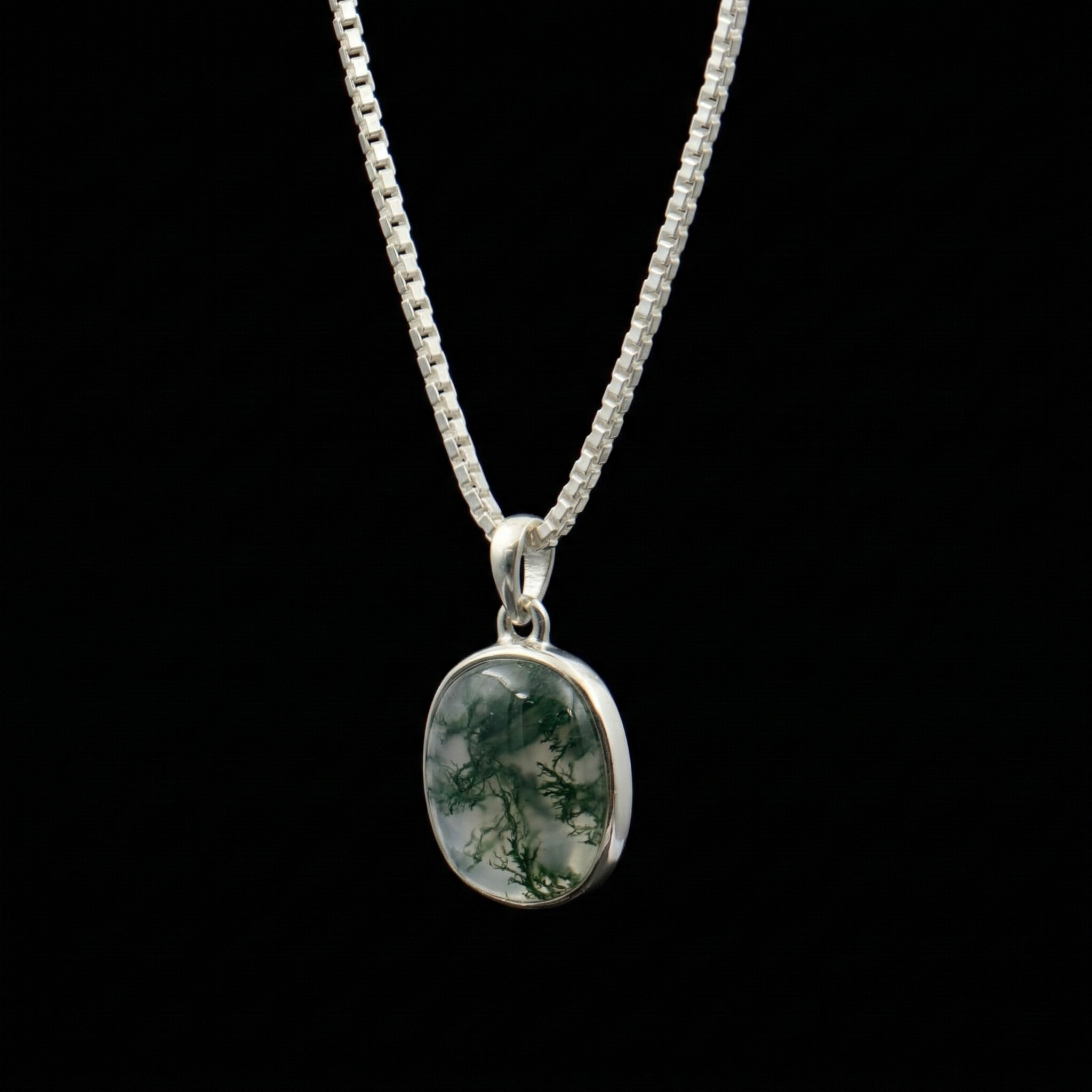 Moss Agate Cushion Pendant – 925 Sterling Silver