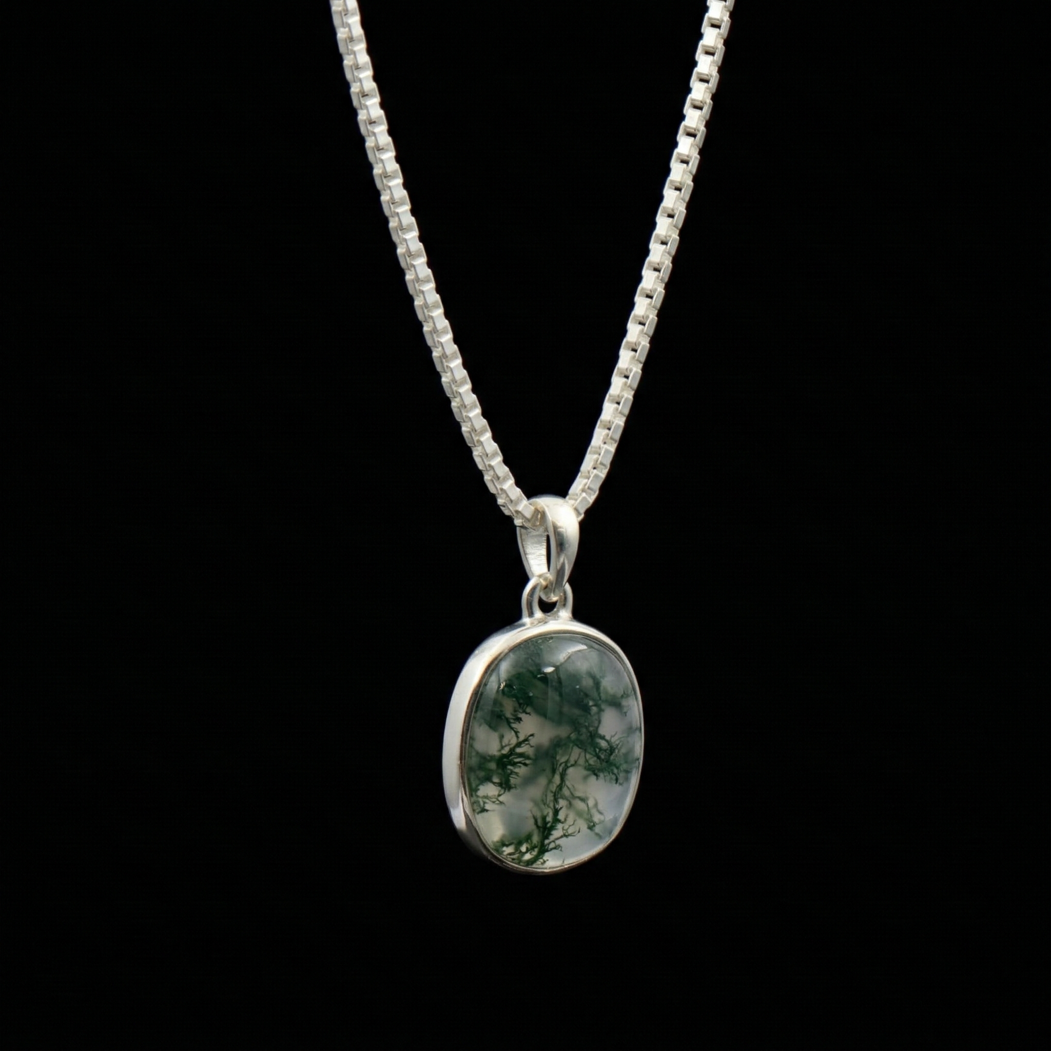 Moss Agate Cushion Pendant – 925 Sterling Silver