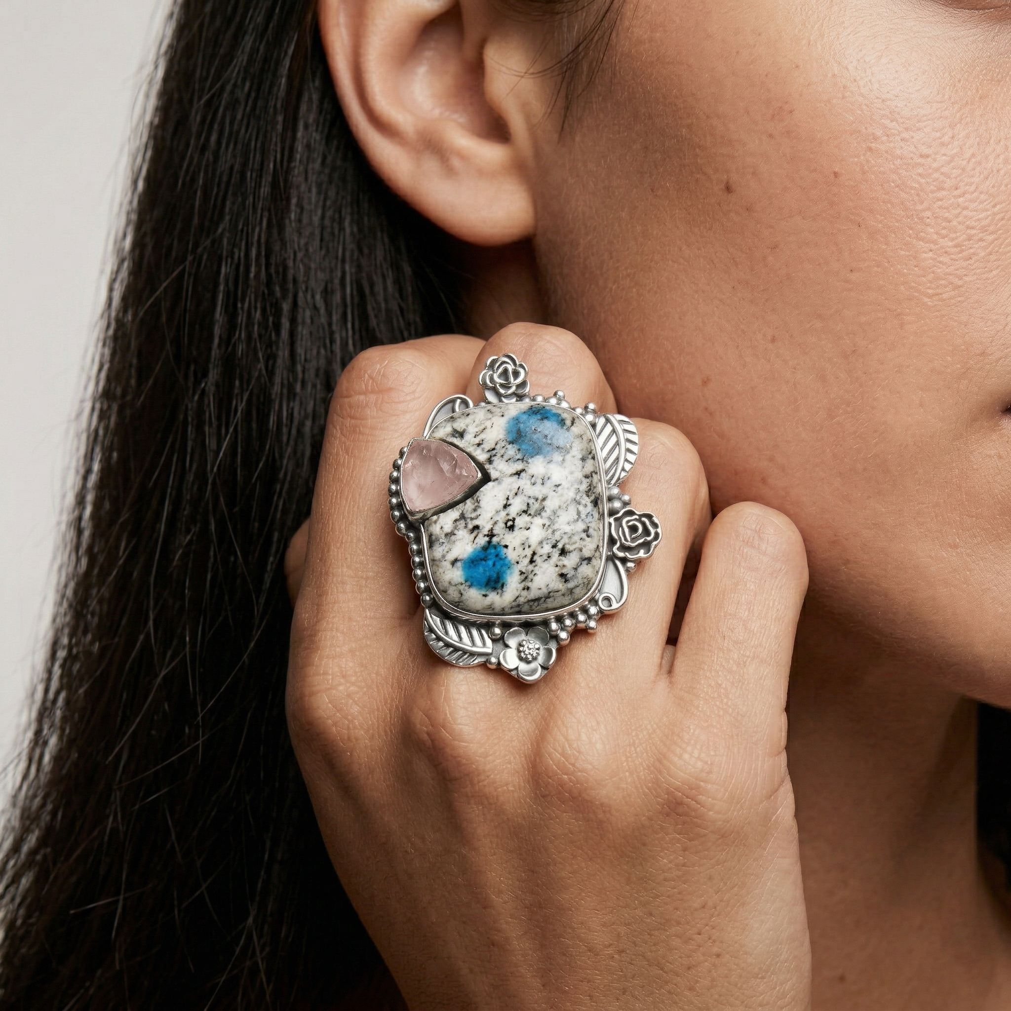 Celestial Bloom K2 Jasper Multi-Stone Statement Ring – 925 Sterling Silver