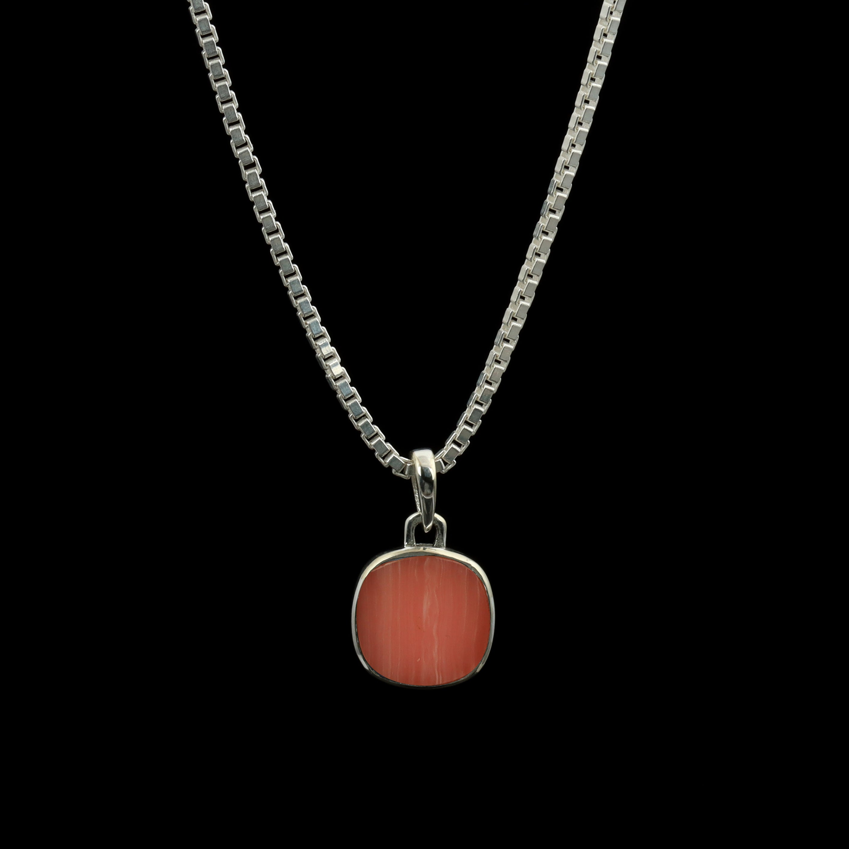 Rhodochrosite Cushion Pendant – 925 Sterling Silver