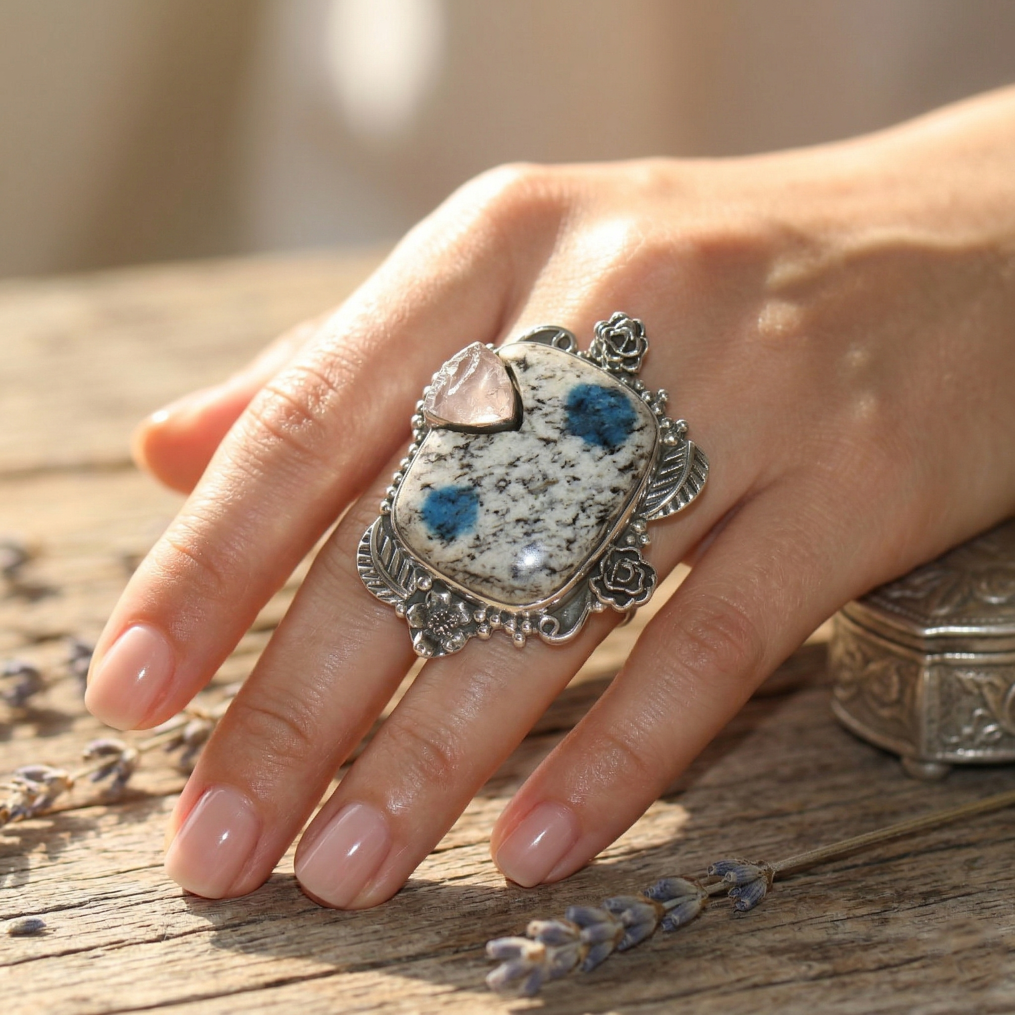 Celestial Bloom K2 Jasper Multi-Stone Statement Ring – 925 Sterling Silver