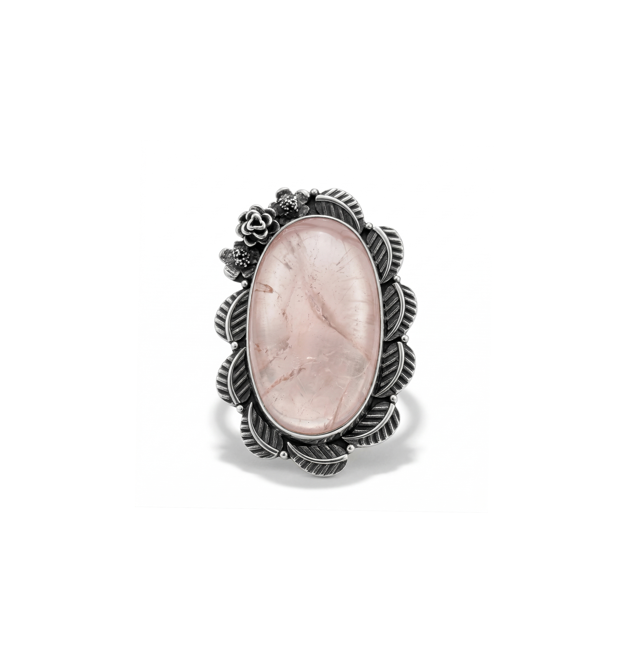 Blush Garden Rose Quartz Statement Ring – 925 Sterling Silver