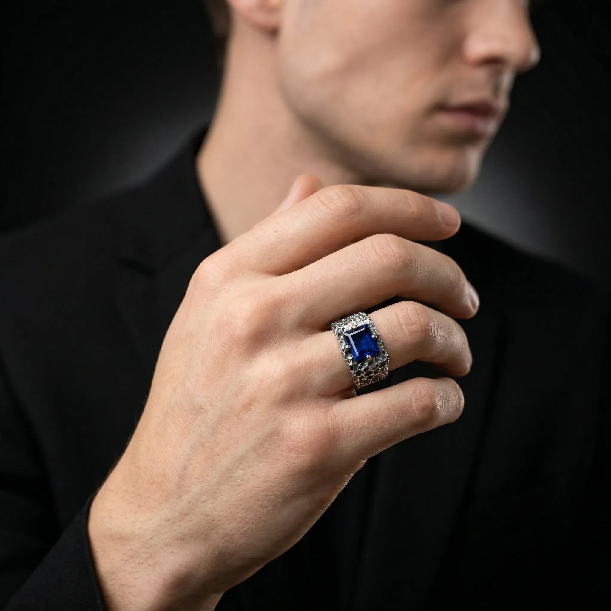 Azure Forge Blue Sapphire Ring – 925 Sterling Silver