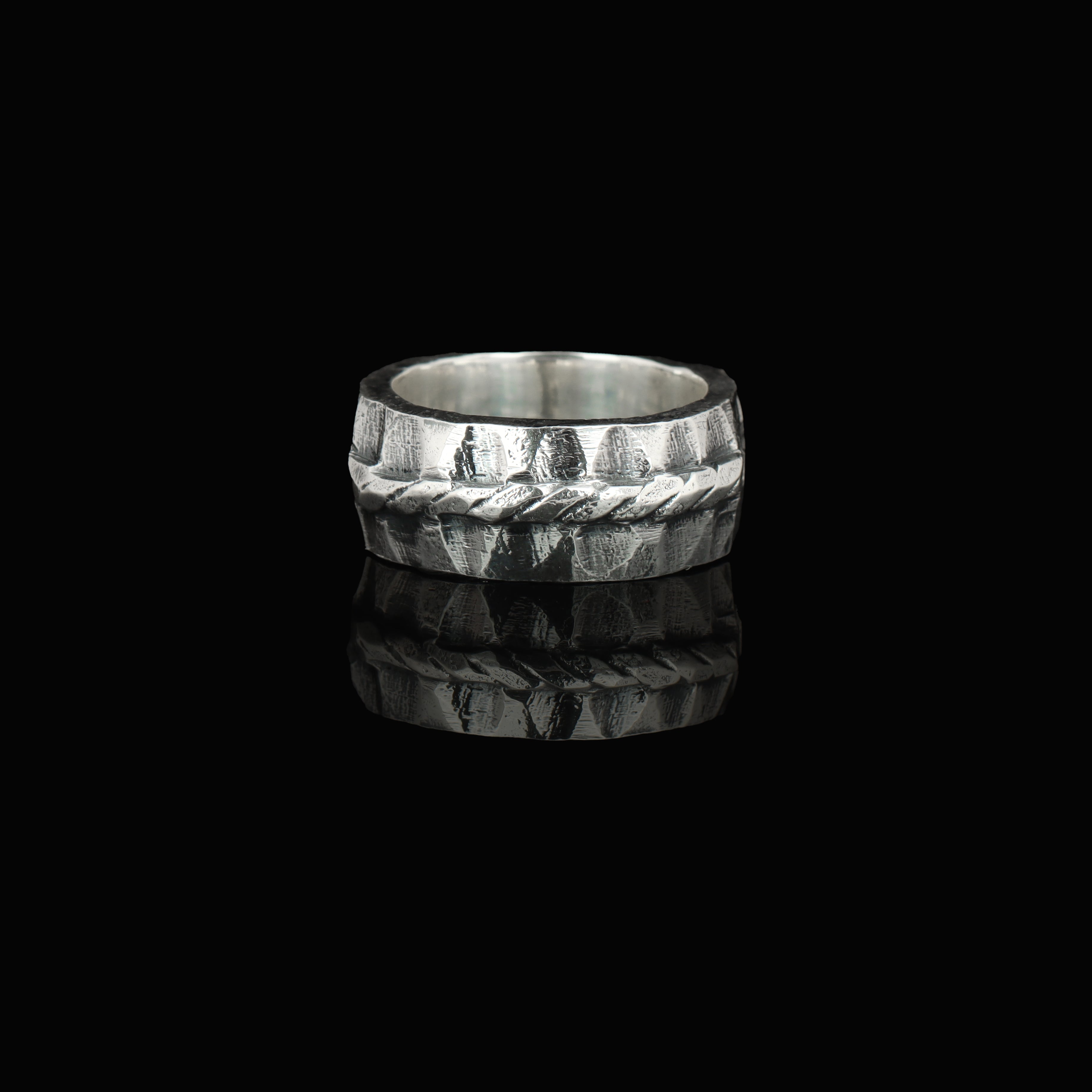 Handcrafted 925 Sterling Silver Faceted Band Ring | Luxury Statement Ring for Men | Oxodize Finish