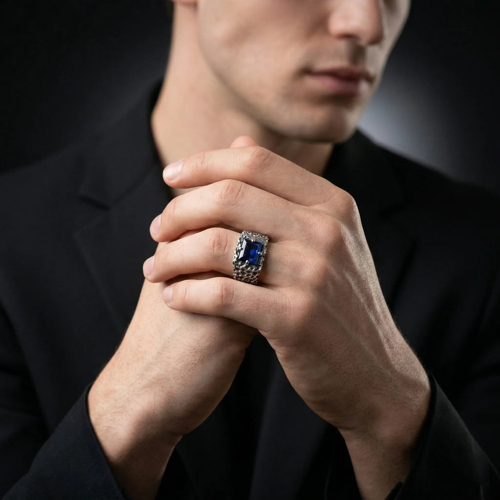 Azure Forge Blue Sapphire Ring – 925 Sterling Silver