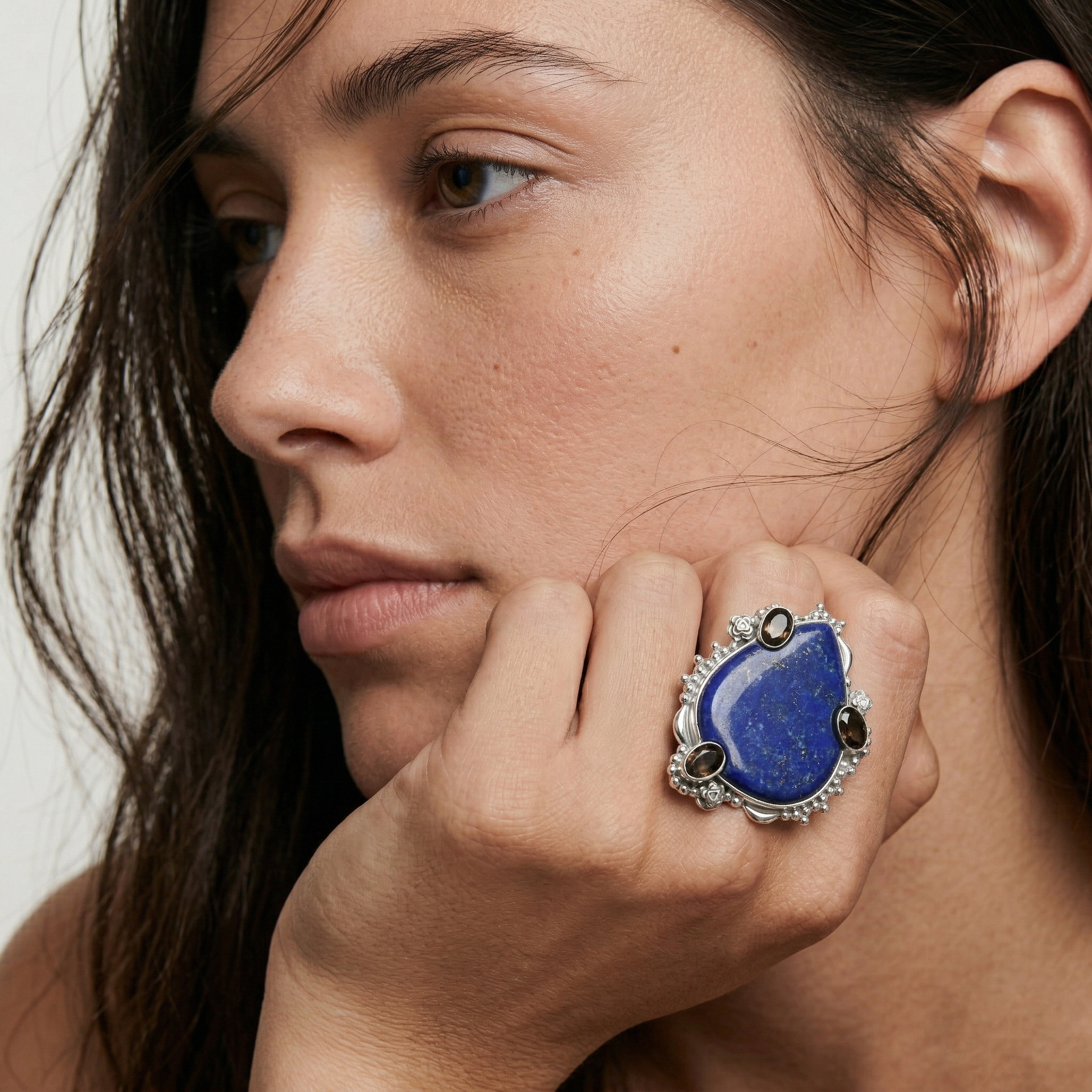 Midnight Dune Lapis Lazuli Multi-Stone Statement Ring – 925 Sterling Silver
