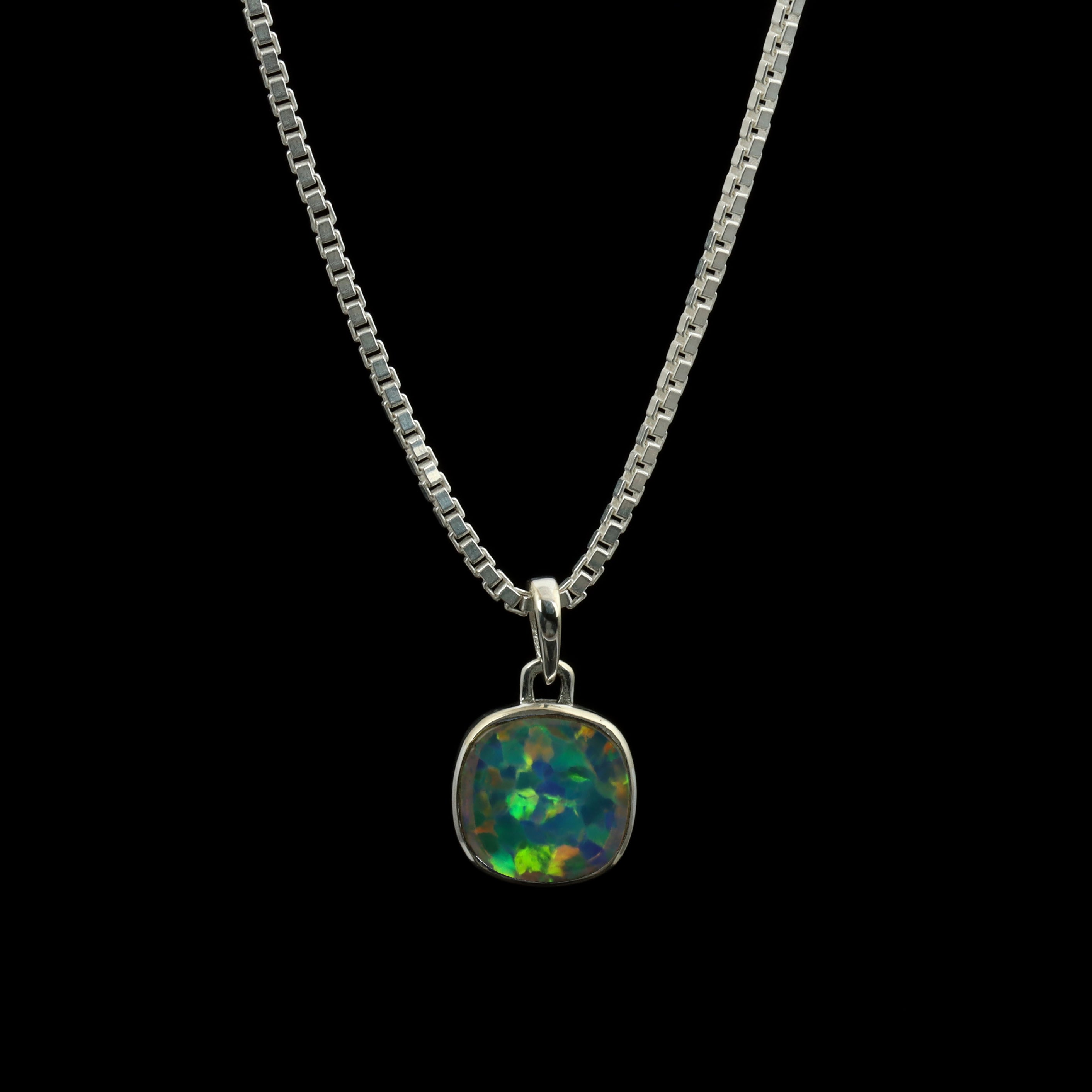 Ethiopian Opal Cushion Pendant – 925 Sterling Silver