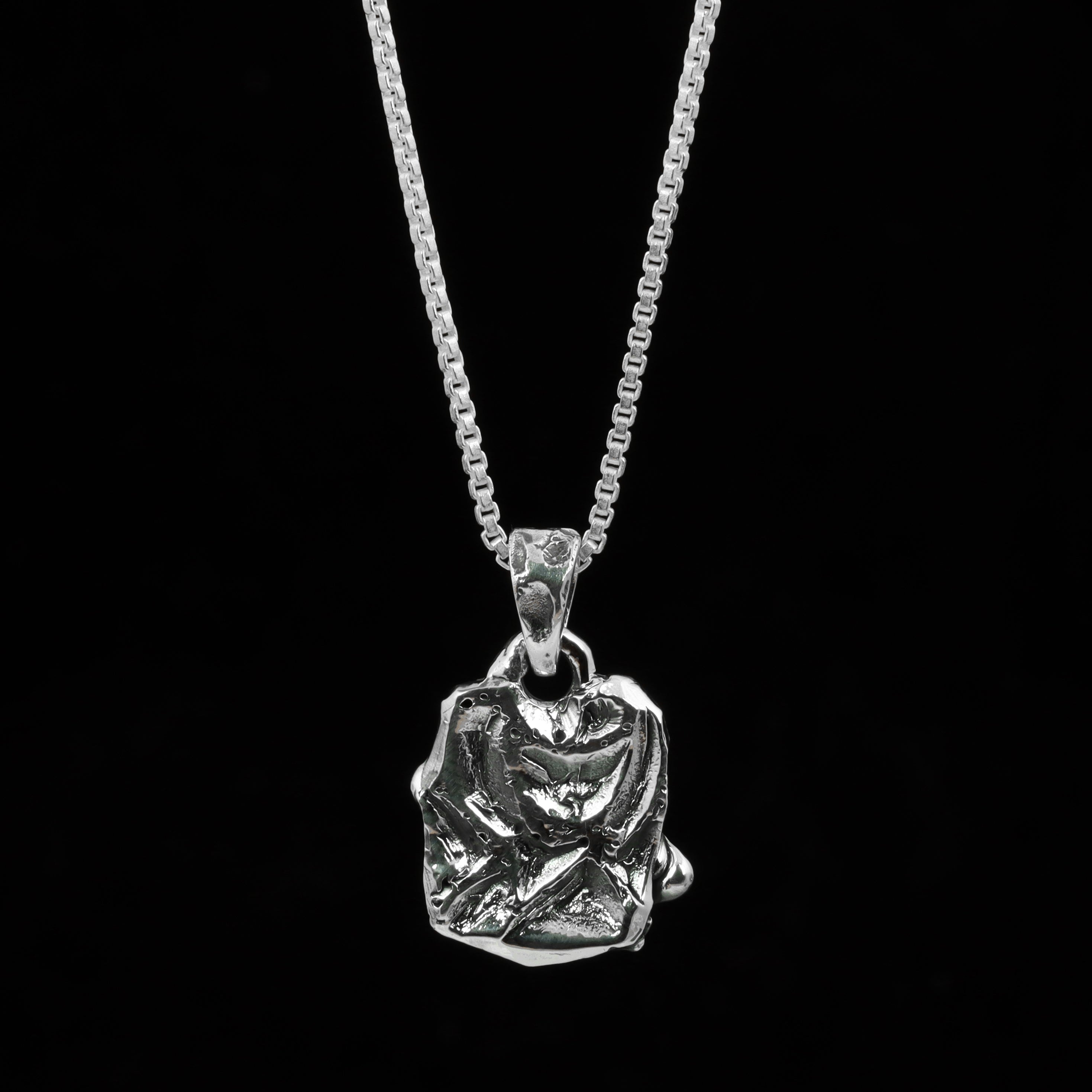 Abstract Sculpted Square Pendant – 925 Sterling Silver