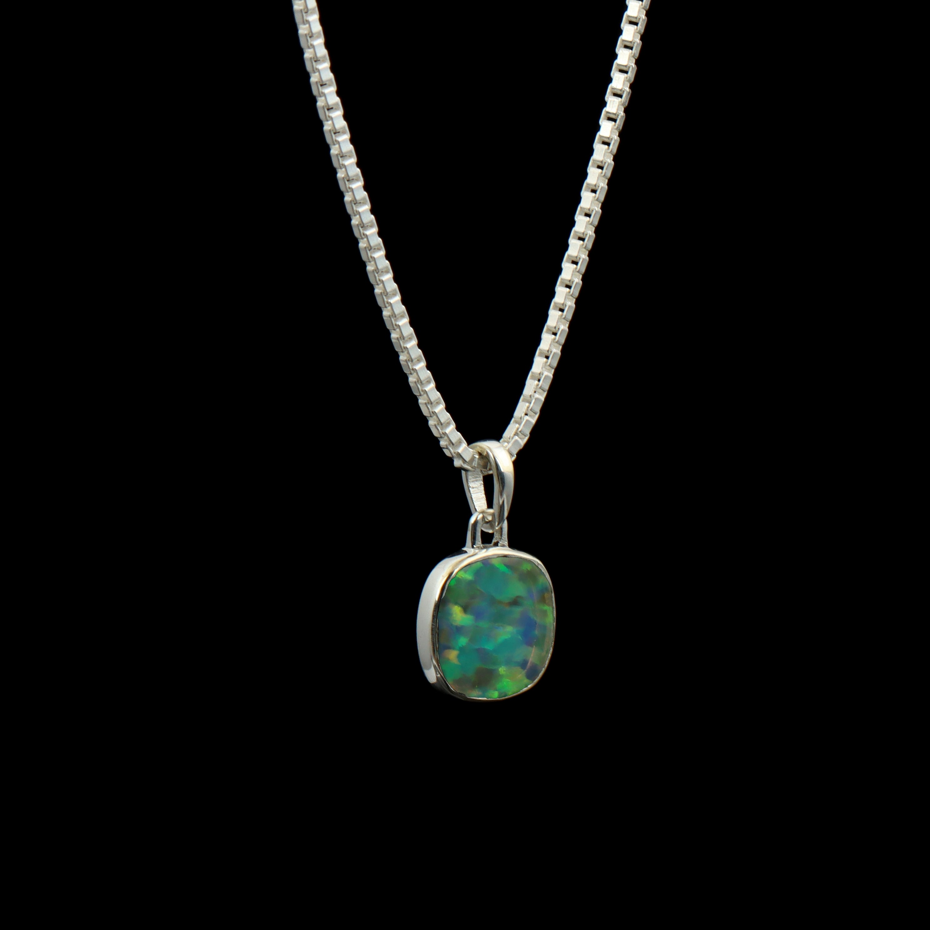 Ethiopian Opal Cushion Pendant – 925 Sterling Silver