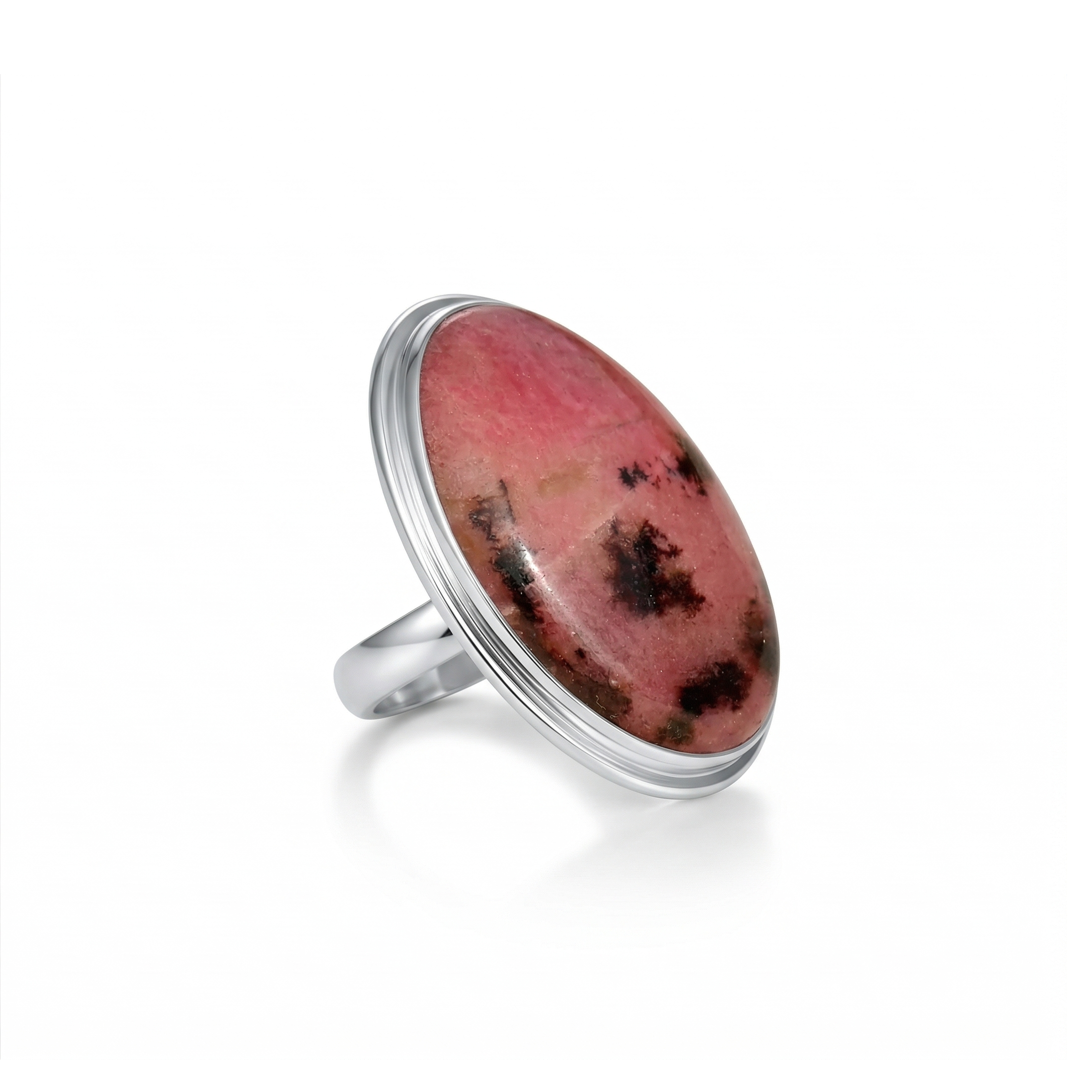 Blush Stone Rhodonite Statement Ring – 925 Sterling Silver