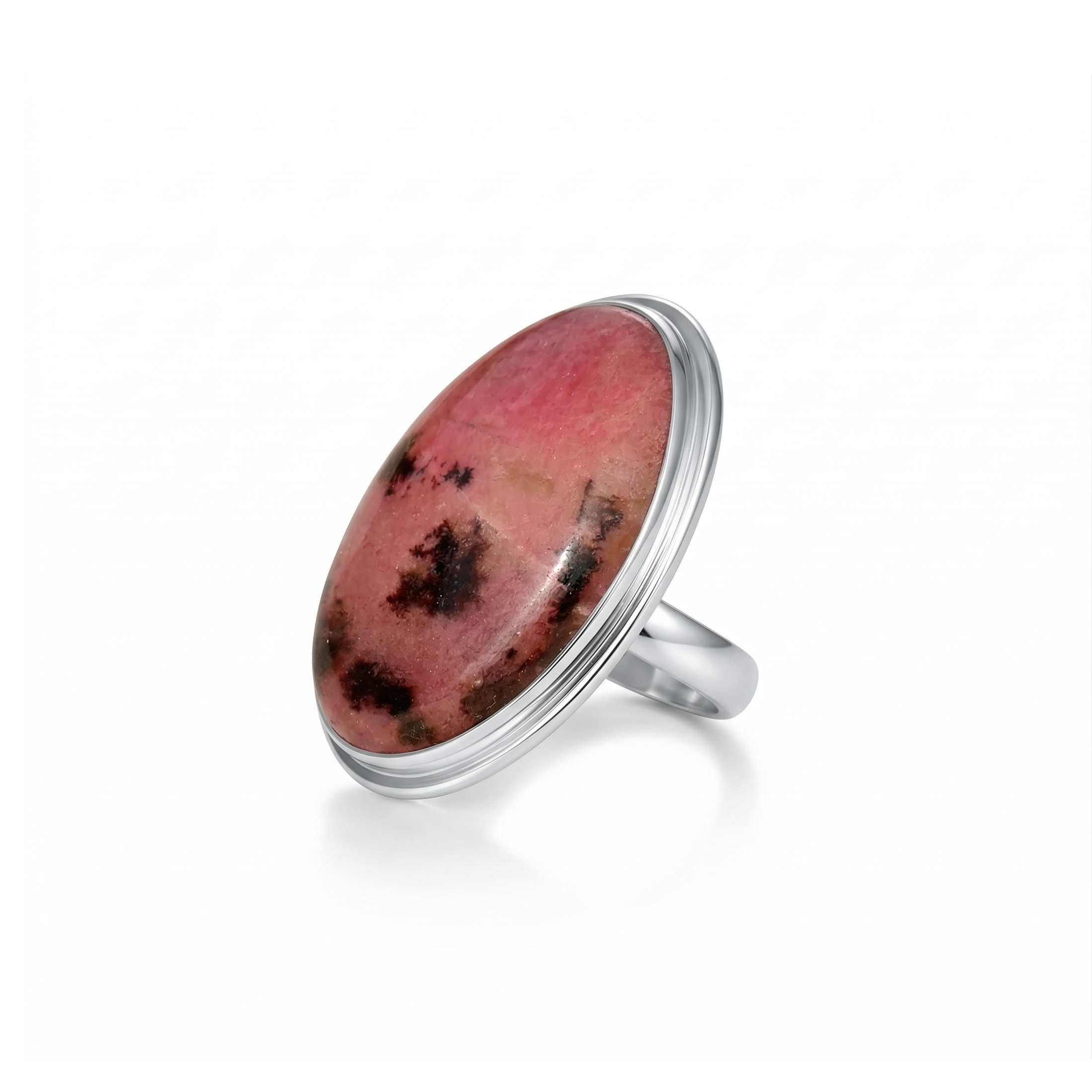 Blush Stone Rhodonite Statement Ring – 925 Sterling Silver