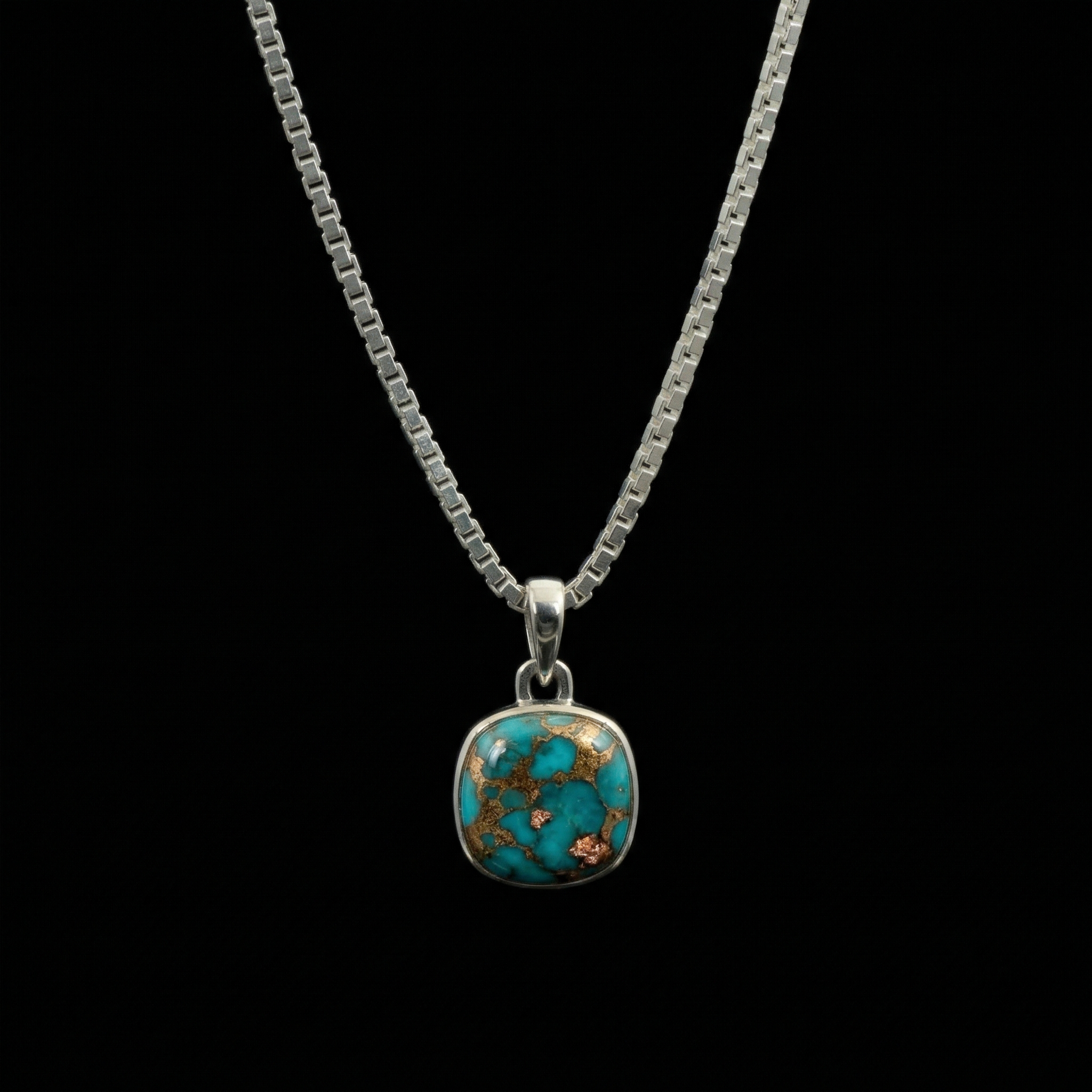 Copper Turquoise Cushion Pendant – 925 Sterling Silver