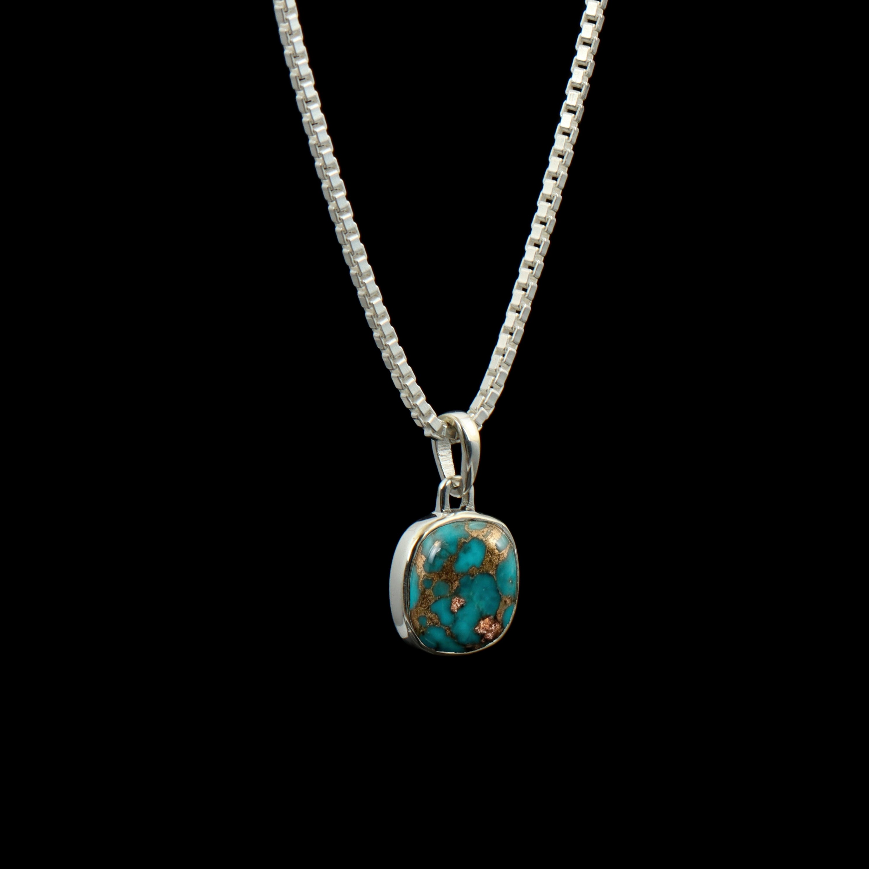 Copper Turquoise Cushion Pendant – 925 Sterling Silver