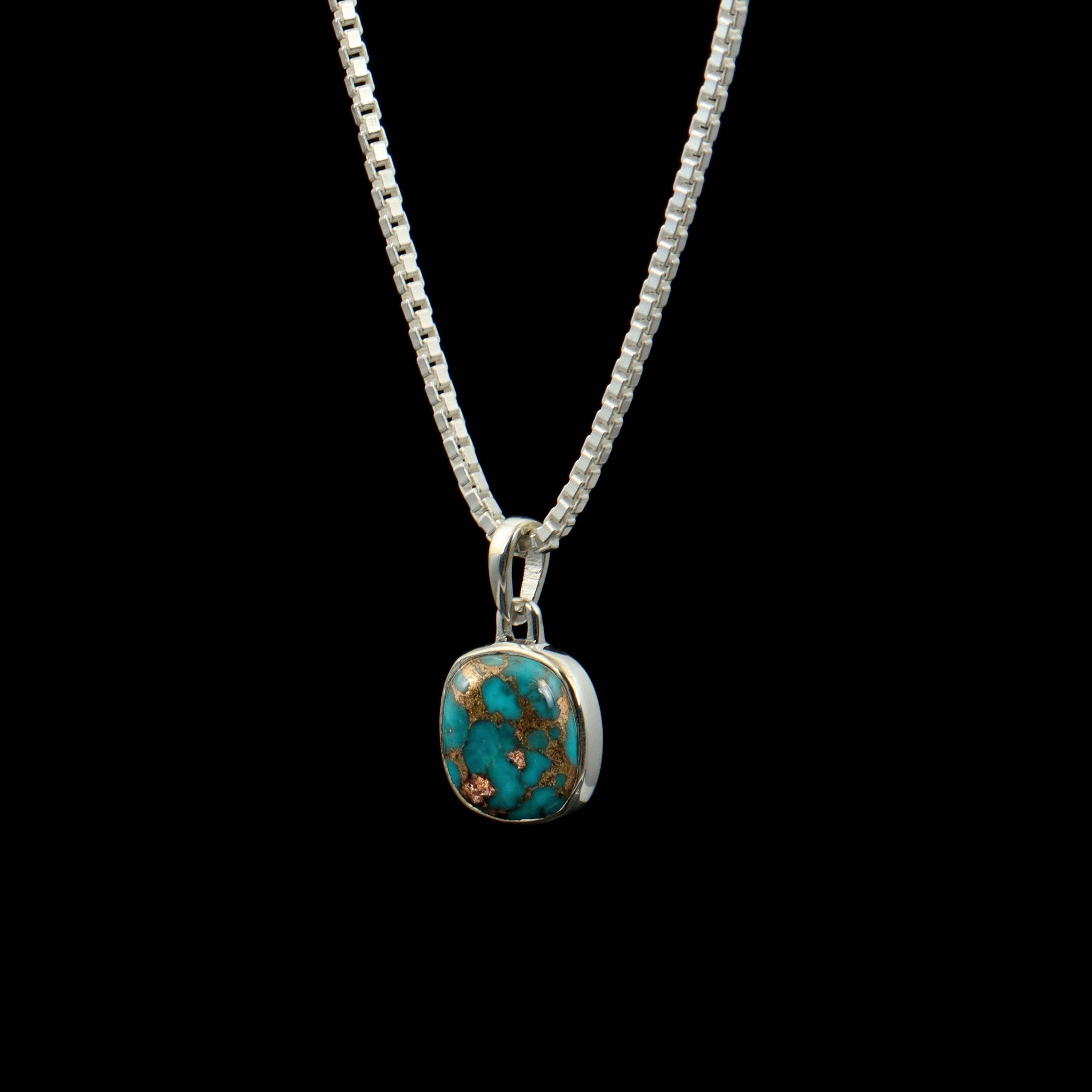 Copper Turquoise Cushion Pendant – 925 Sterling Silver