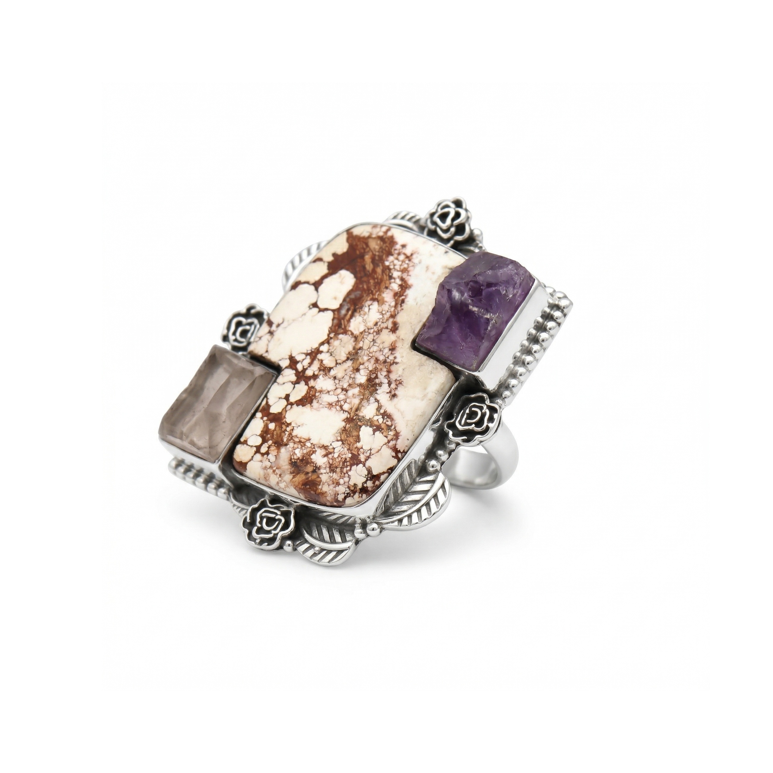 Desert Muse White Buffalo Multi-Stone Statement Ring – 925 Sterling Silver