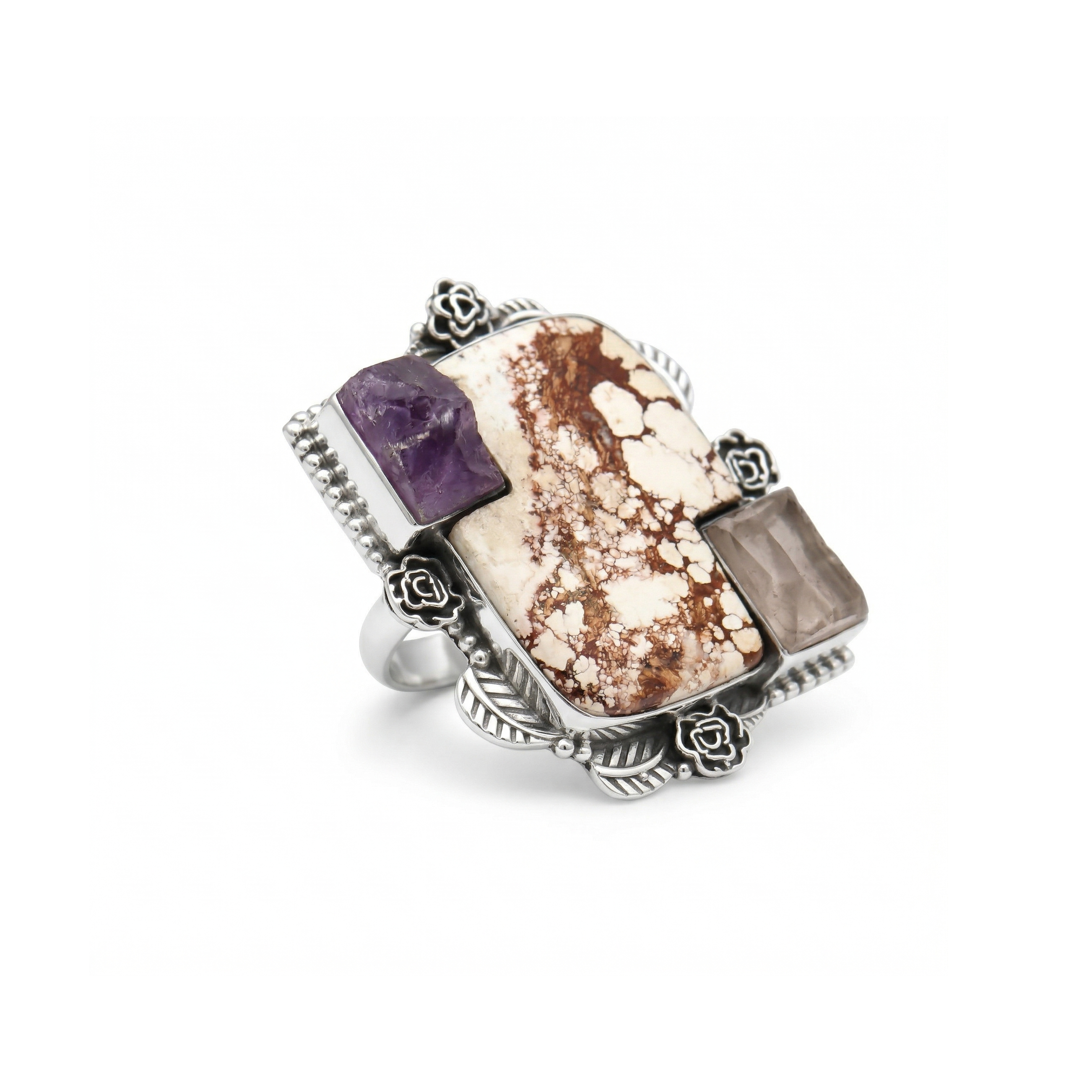 Desert Muse White Buffalo Multi-Stone Statement Ring – 925 Sterling Silver