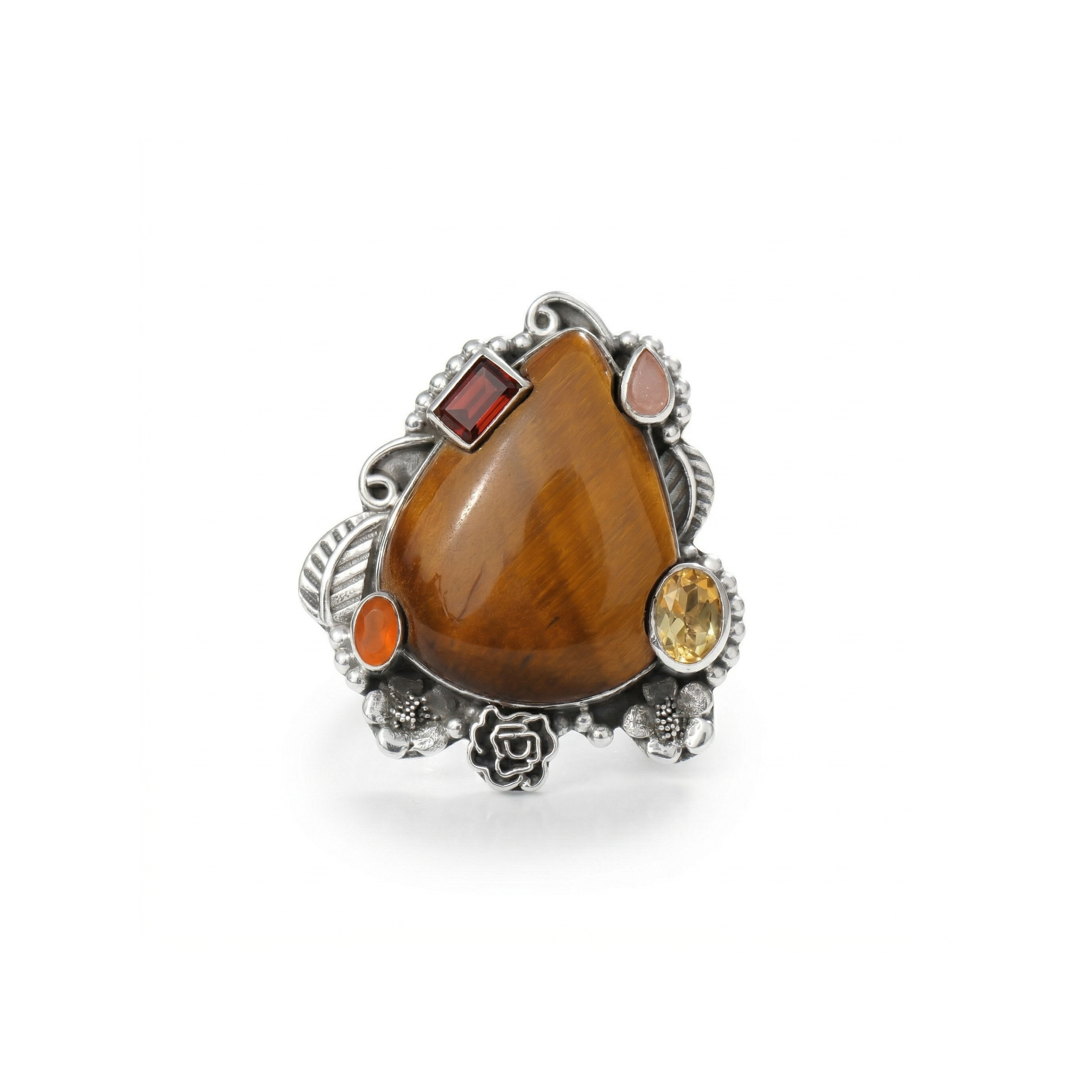 Golden Ember Tiger Eye Multi-Stone Statement Ring – 925 Sterling Silver