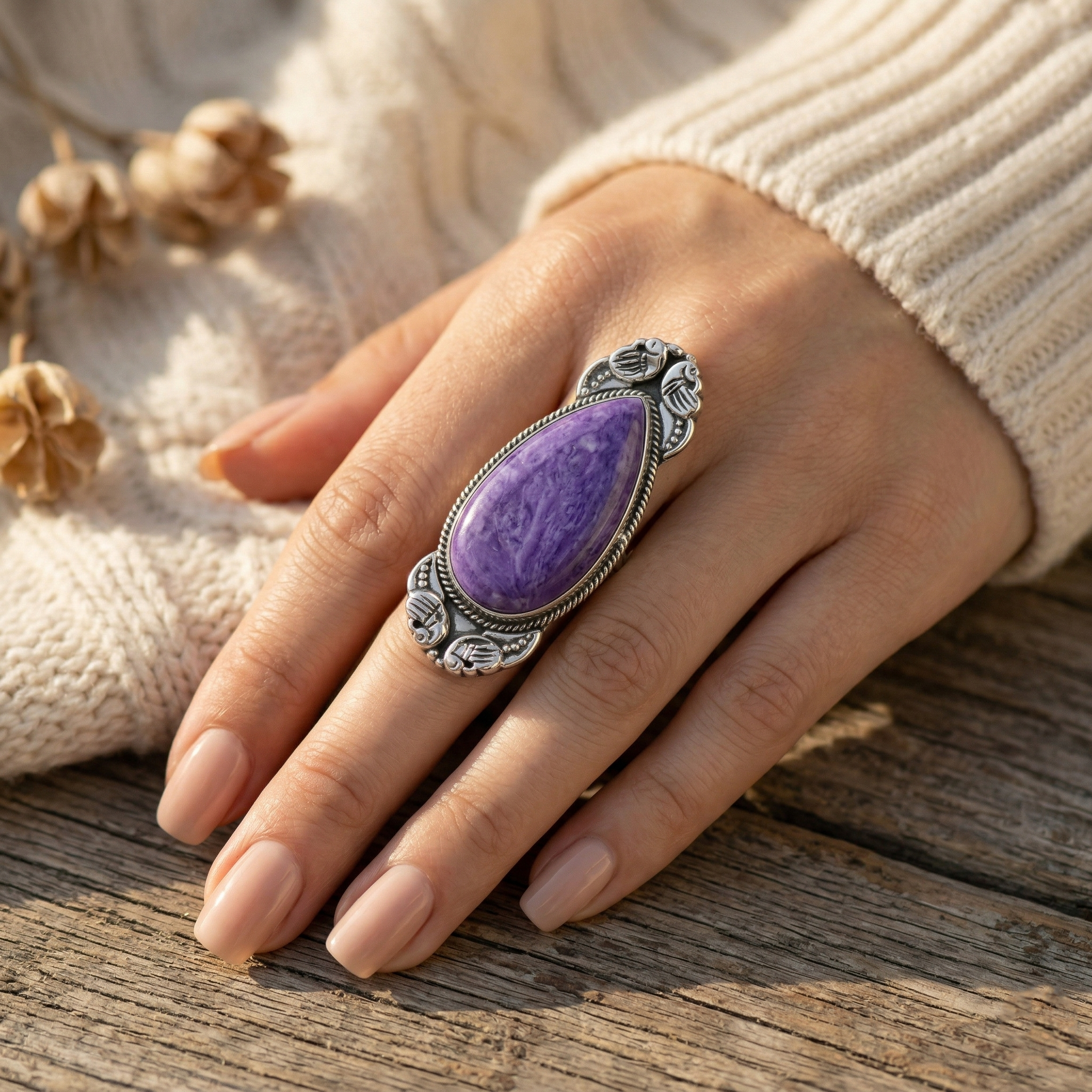 Royal Veil Blue Lace Agate Statement Ring – 925 Sterling Silver