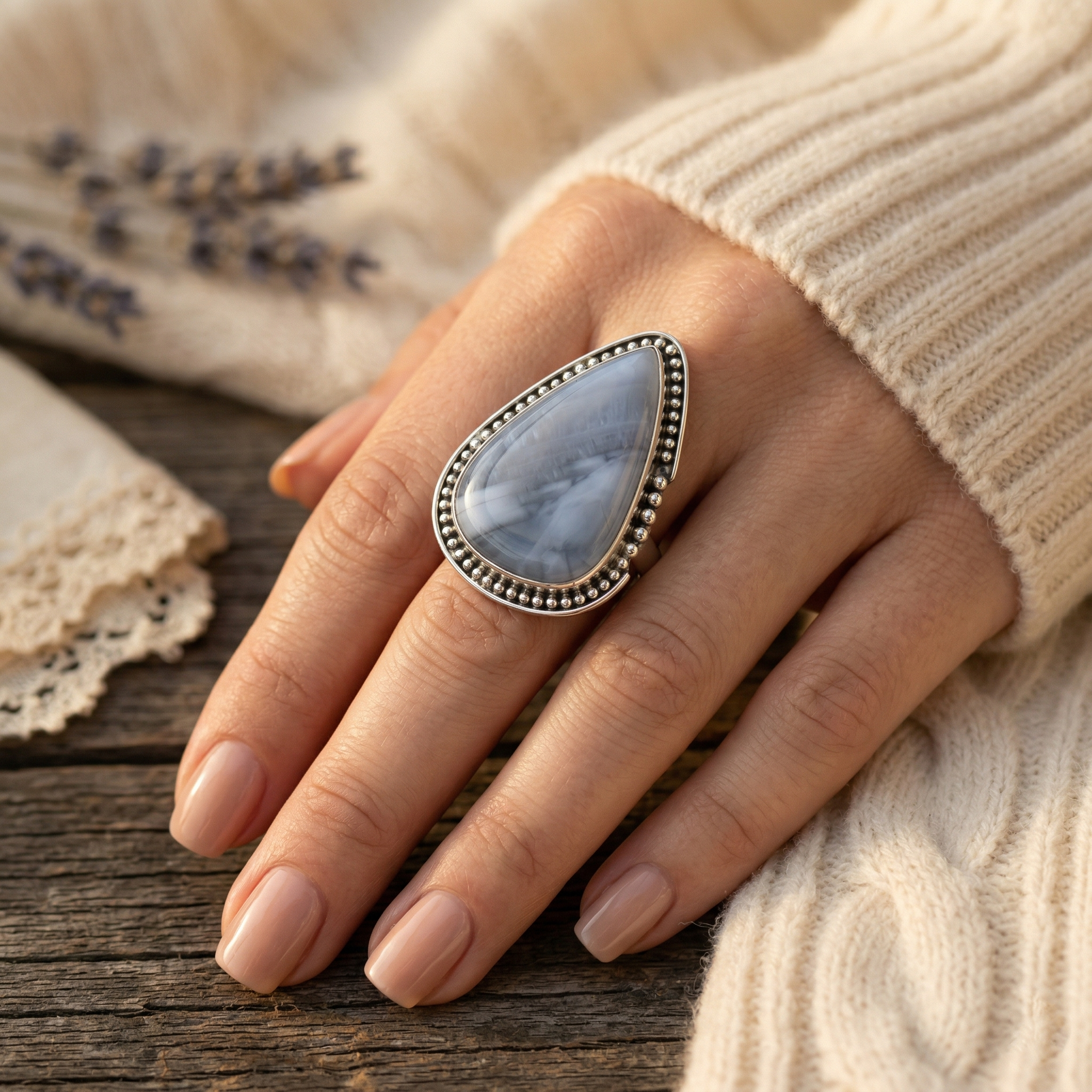 Celestial Drift Charoite Statement Ring – 925 Sterling Silver