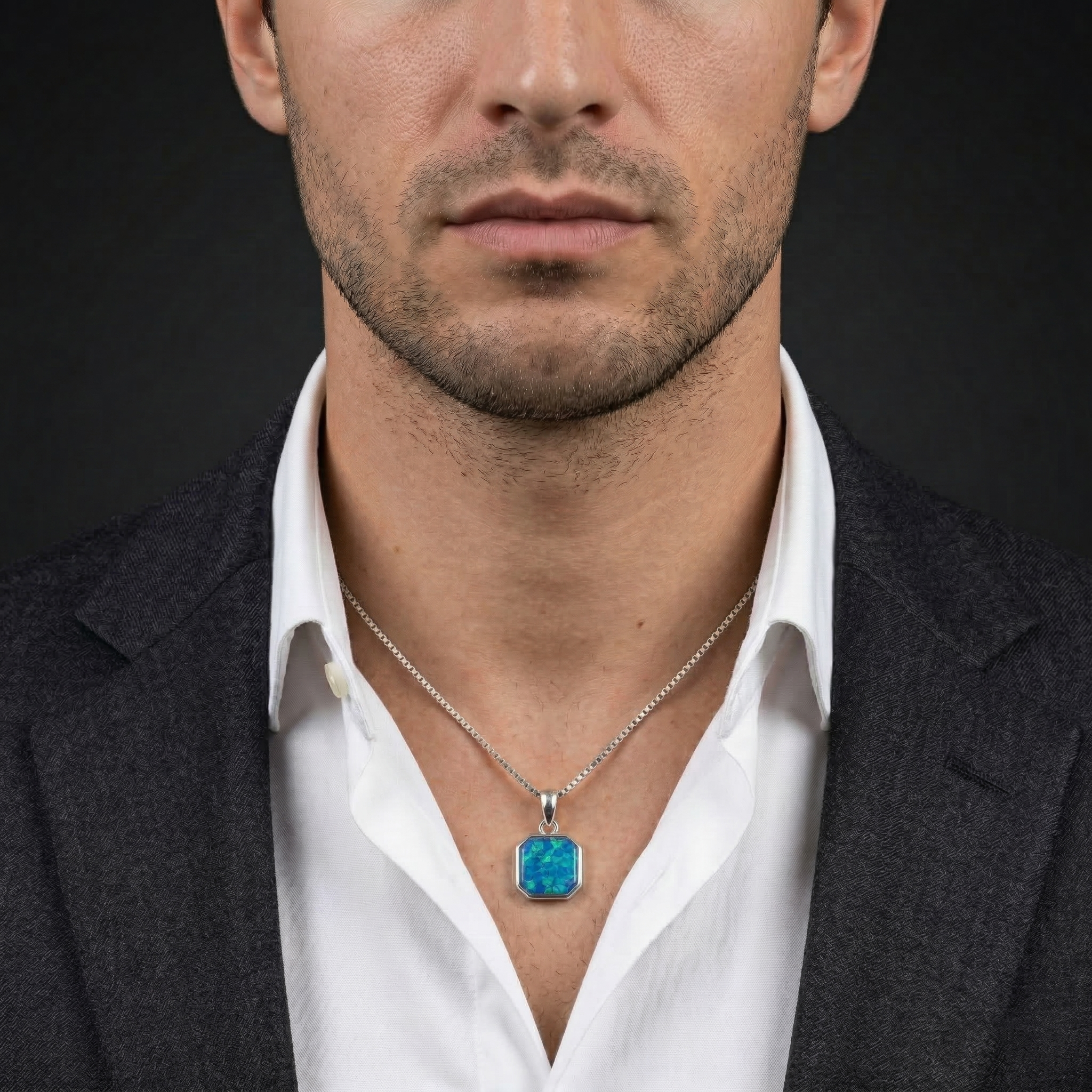 Blue Opal Octagon Pendant – 925 Sterling Silver