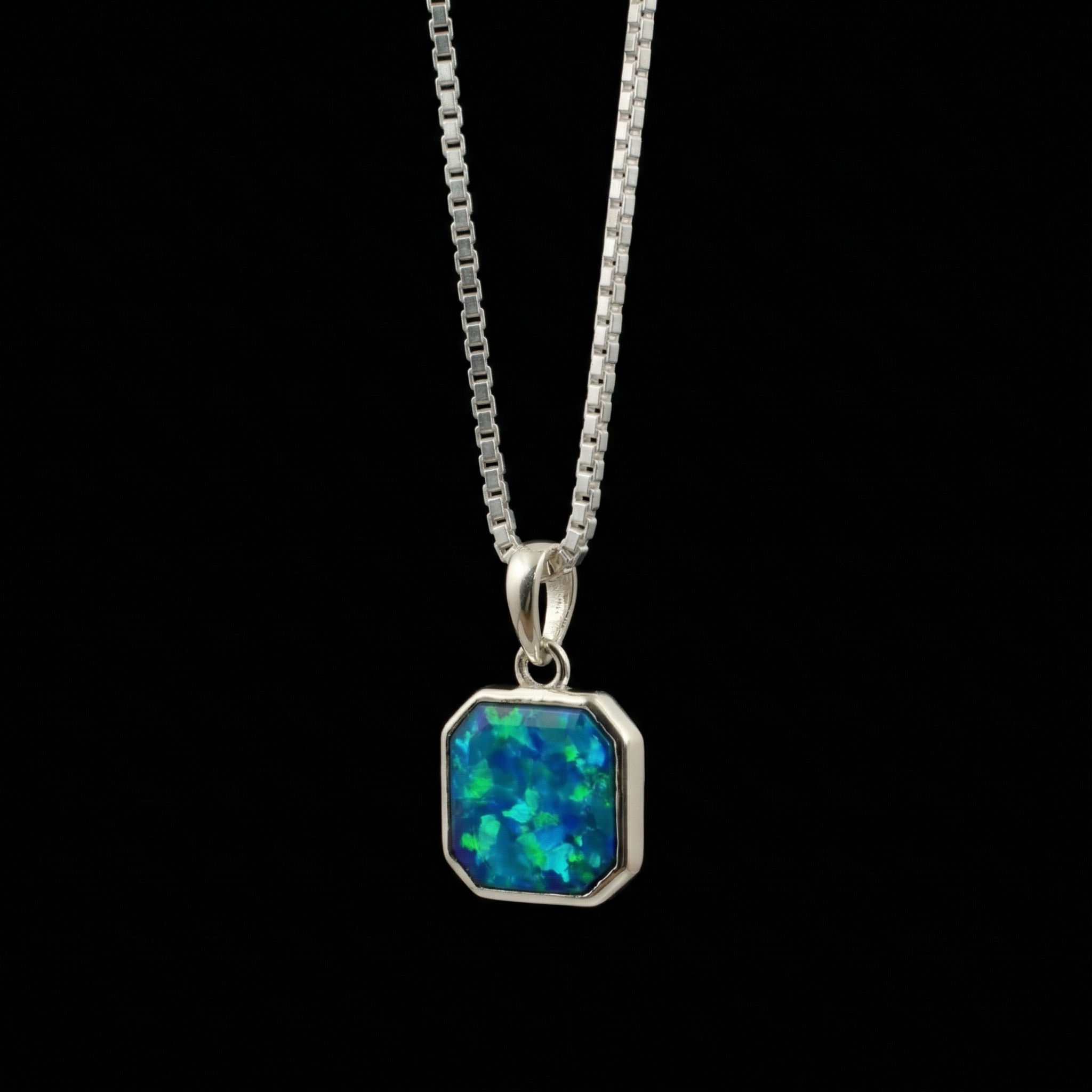 Blue Opal Octagon Pendant – 925 Sterling Silver