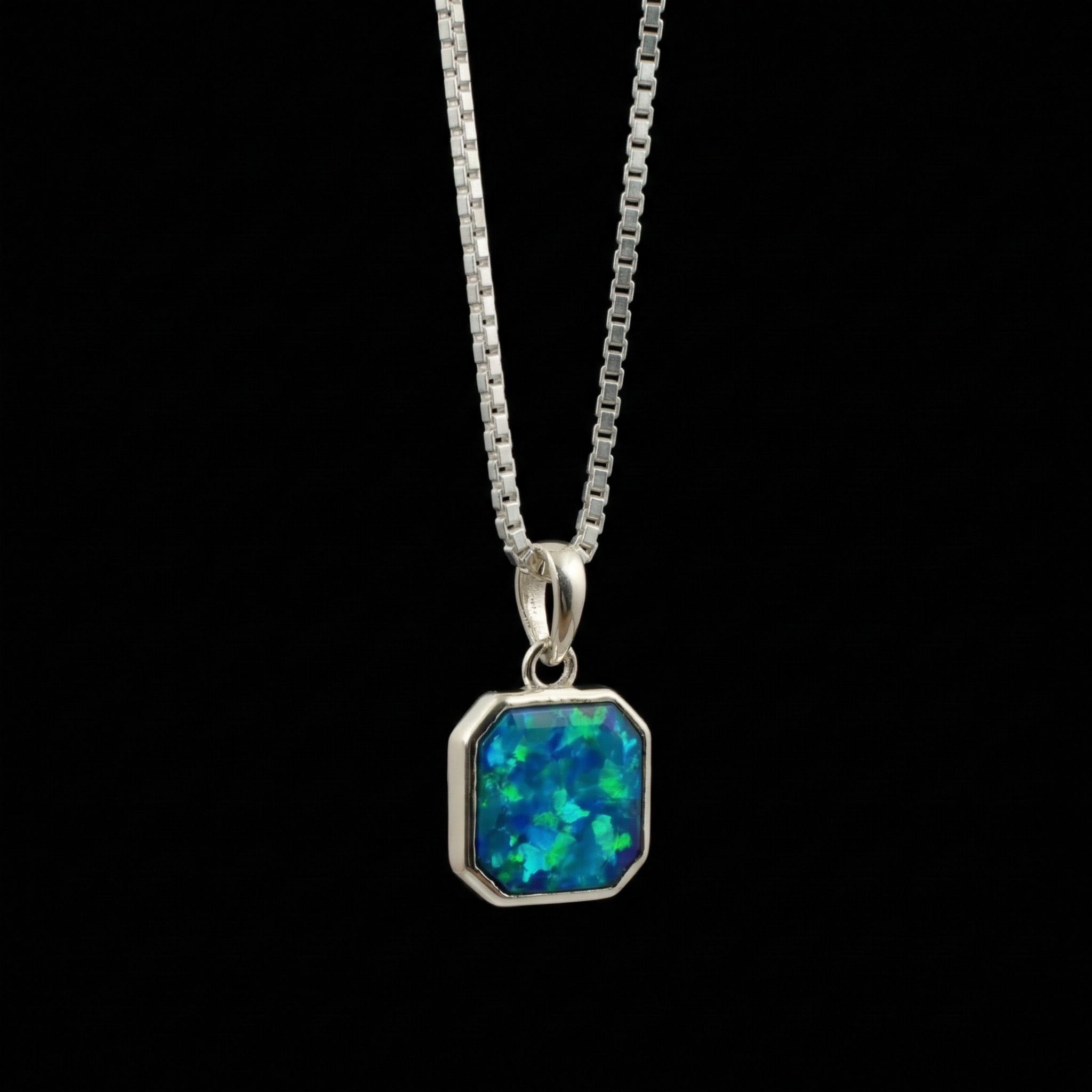 Blue Opal Octagon Pendant – 925 Sterling Silver