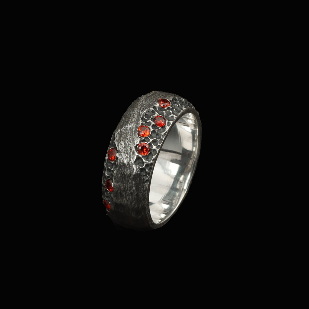 Handcrafted 925 Sterling Silver Red Garnet Ring | Luxury Oxidized Statement Band for Men | Oxodize Finish