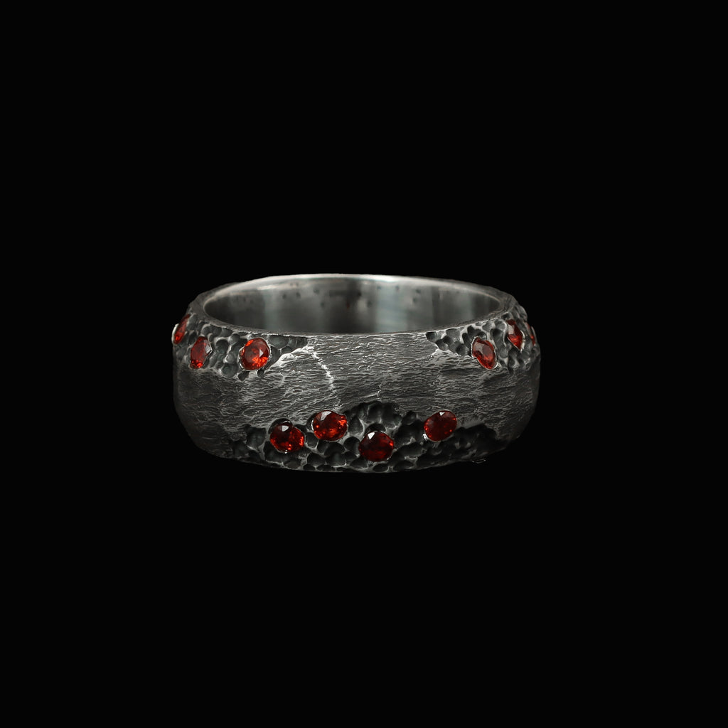 Handcrafted 925 Sterling Silver Red Garnet Ring | Luxury Oxidized Statement Band for Men | Oxodize Finish