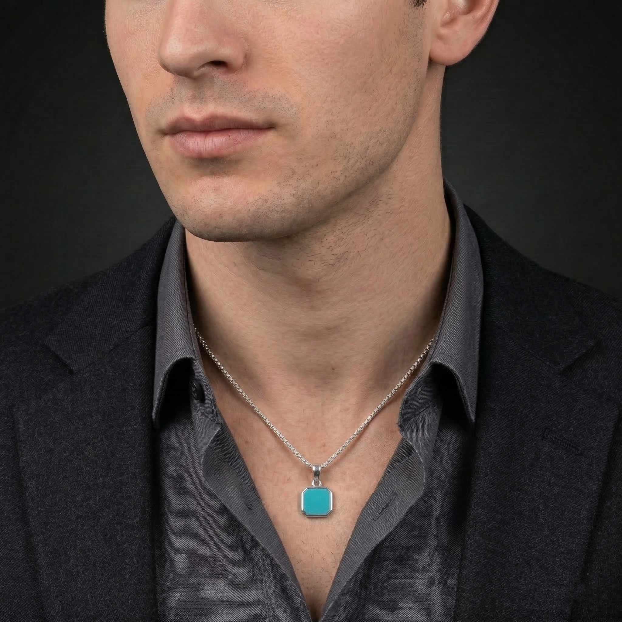 Turquoise Octagon Pendant – 925 Sterling Silver