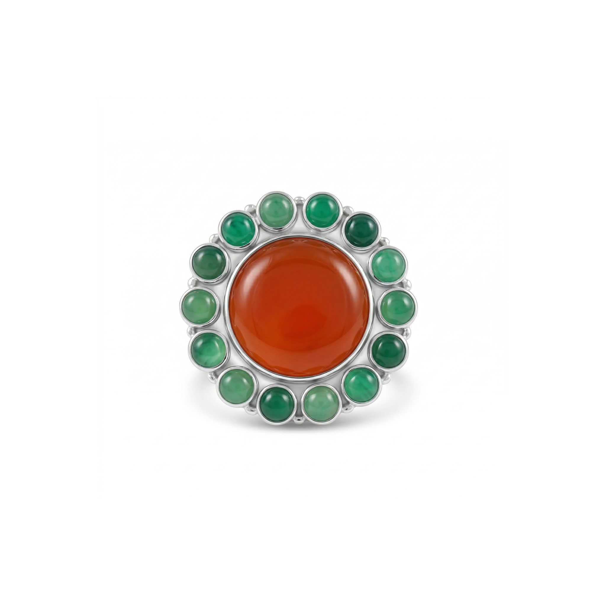 Solar Bloom Carnelian & Green Onyx Statement Ring – 925 Sterling Silver