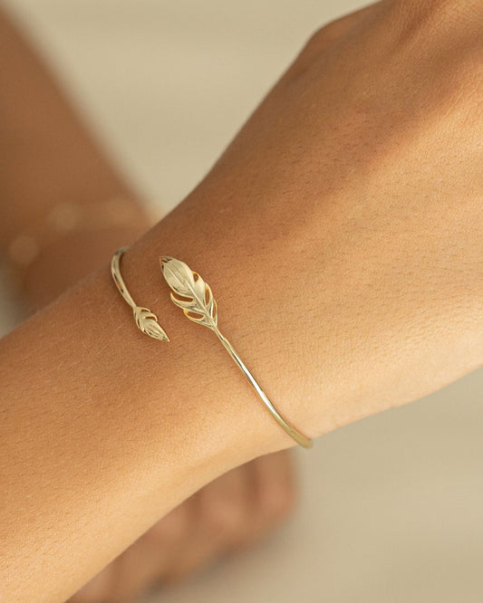 Leaf Bangle 925 Sterling Silver Gold Bangle