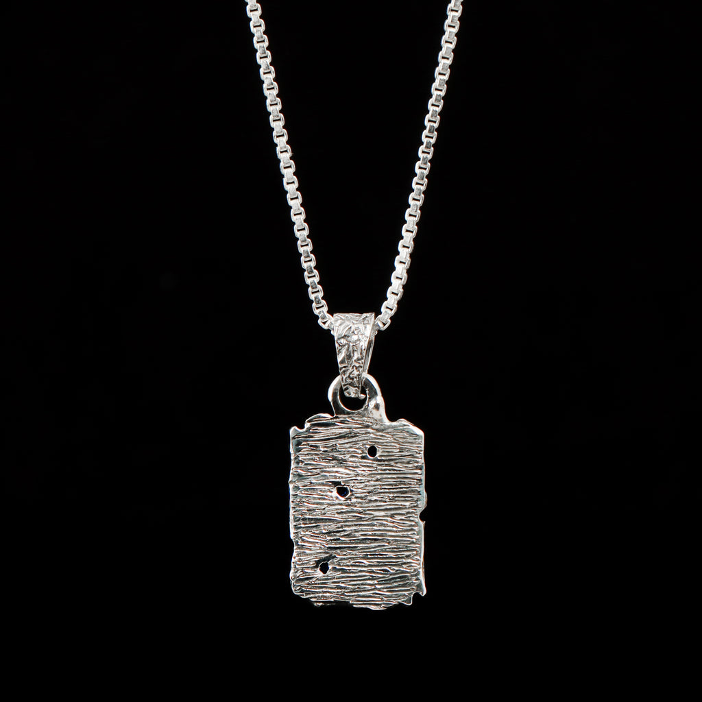 925 Sterling Silver Sculpted Bar Pendant for Men | Oxodize Finish | Handcrafted Statement Pendant with Silver Block Chain