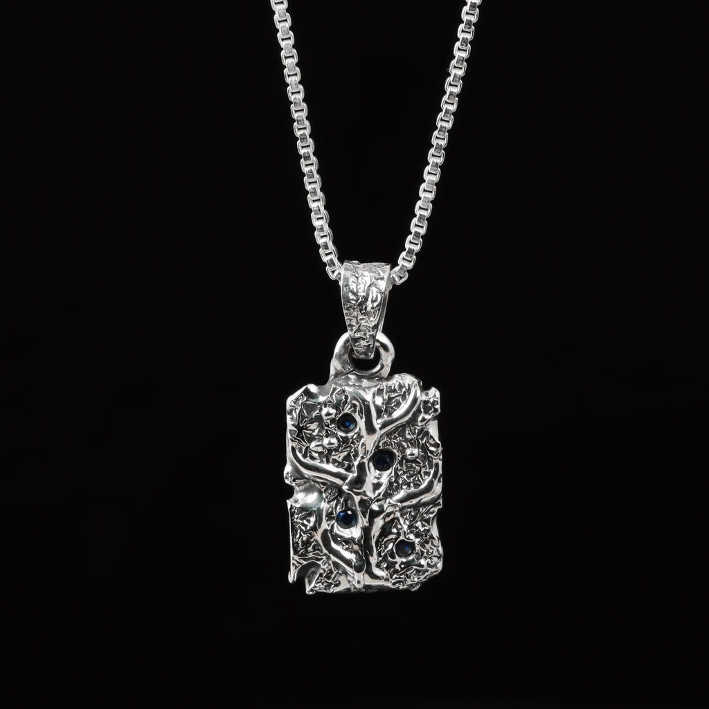 925 Sterling Silver Sculpted Bar Pendant for Men | Oxodize Finish | Handcrafted Statement Pendant with Silver Block Chain