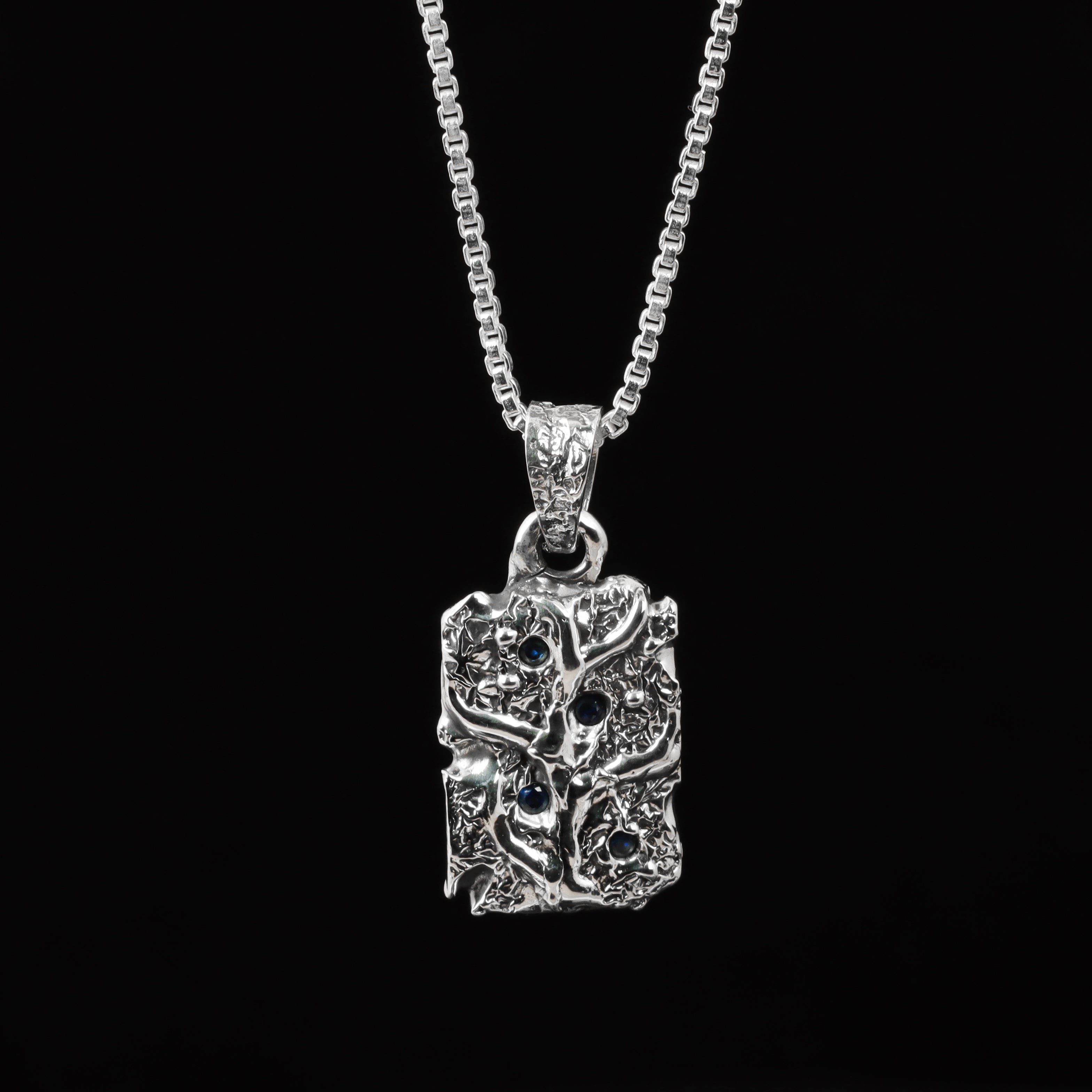 925 Sterling Silver Sculpted Bar Pendant for Men | Oxodize Finish | Handcrafted Statement Pendant with Silver Block Chain