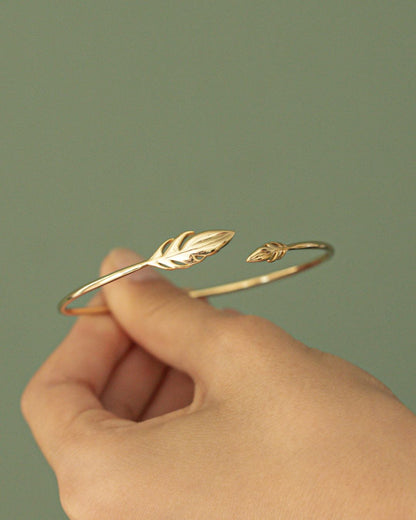 Leaf Bangle 925 Sterling Silver Gold Bangle